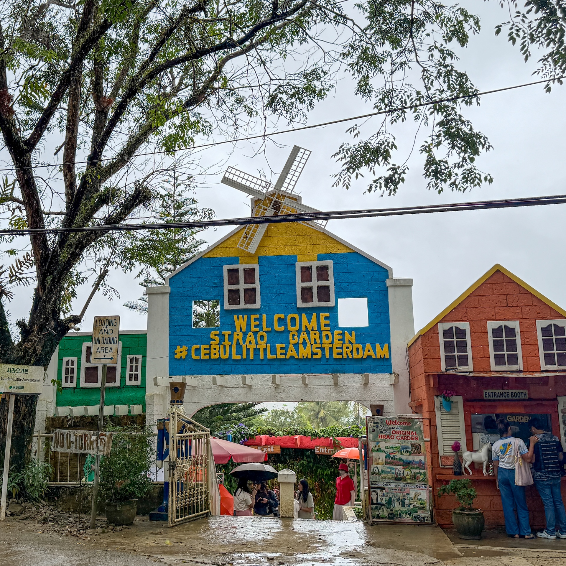 Welcome entrance gate of Sirao Garden with CebuLittleAmsterdam hashtag and windmill on top