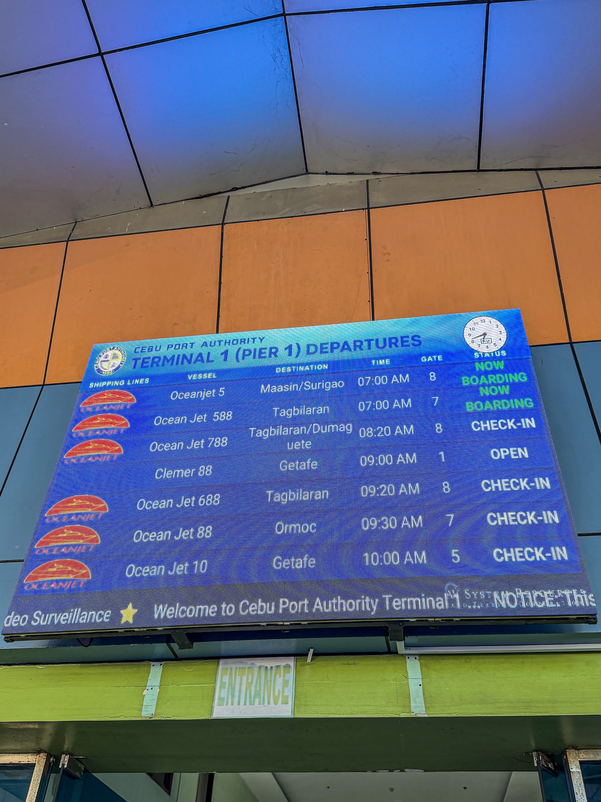 Destination board in Cebu port
