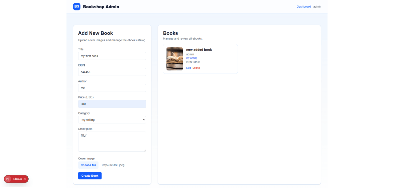 book shop project screen 3