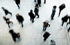 Crowd of people watched from above
