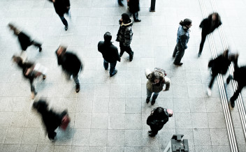 Crowd of people watched from above