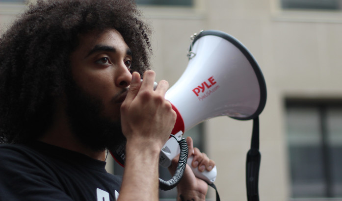 Protestor with a megaphone