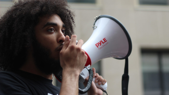 Protestor with a megaphone