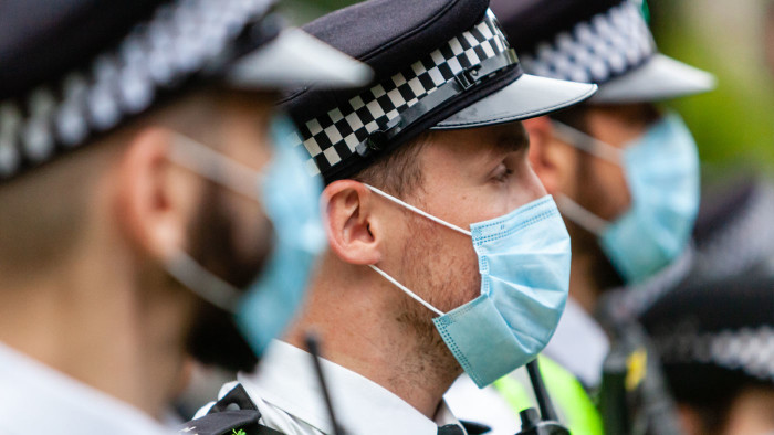 Police wearing face masks