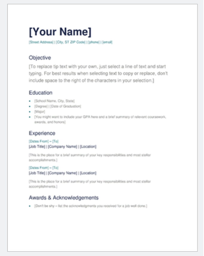 top microsoft resume templates