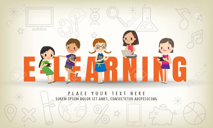e-learning kids education course concept illustration e-learning kids education course concept illustration