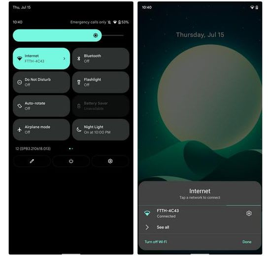 Android 12 Internet panel