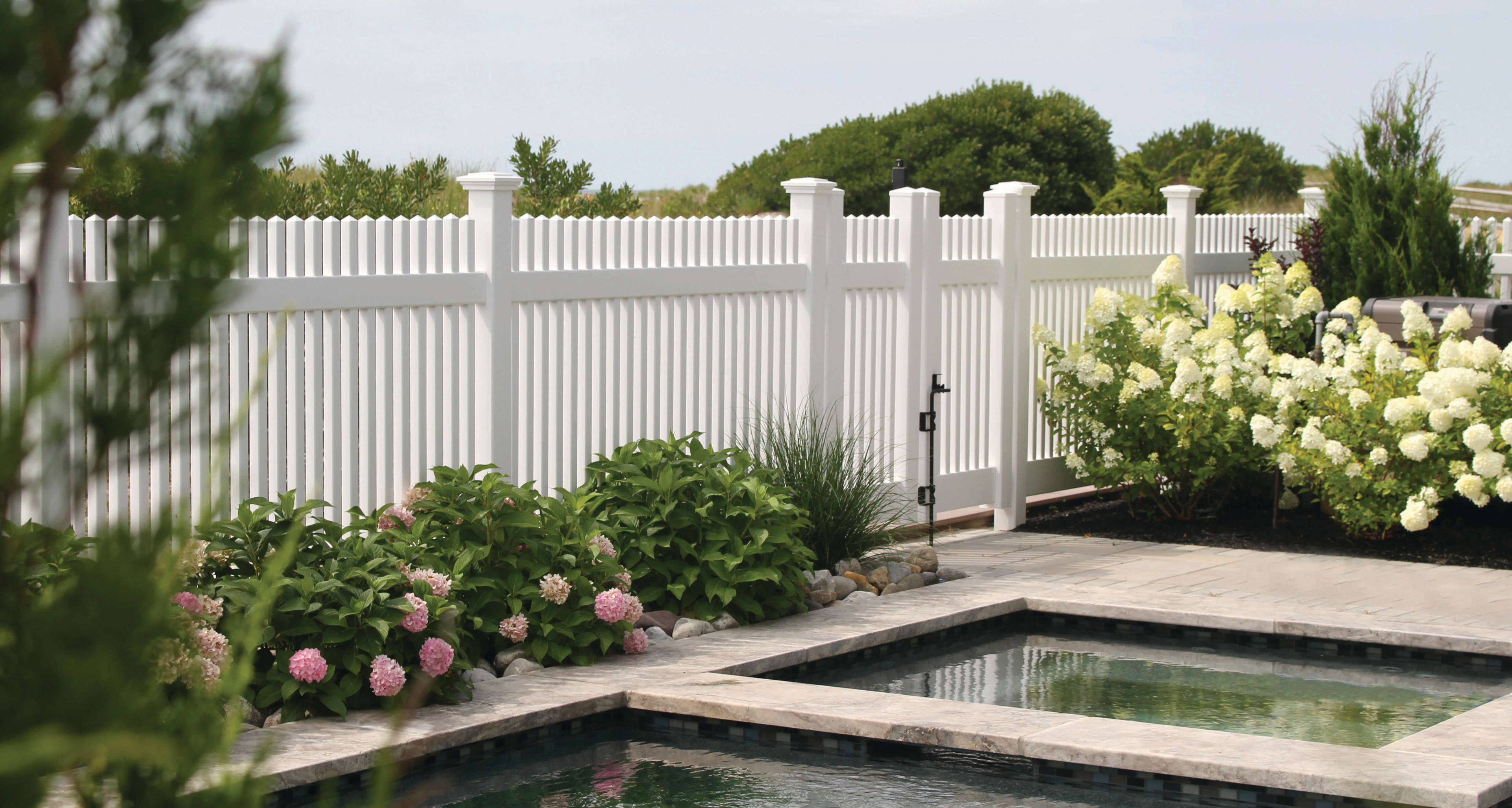 New England Picket Fence near Pool-Superior