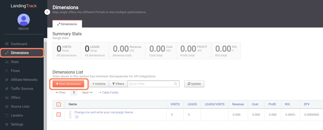 Add dimensions on LandingTrack