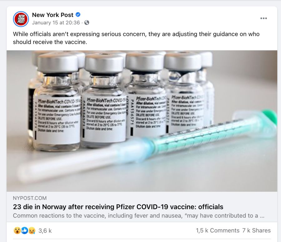 Nyheten om dødsfallene i Norge ble blant annet spredt av New York Post.