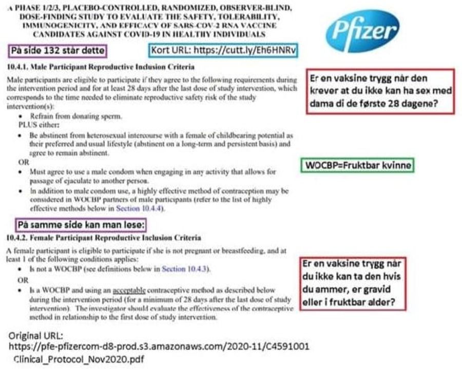 Den engelske teksten stammer fra en rapport legemiddelselskapet Pfizer har publisert om sin koronavaksine.