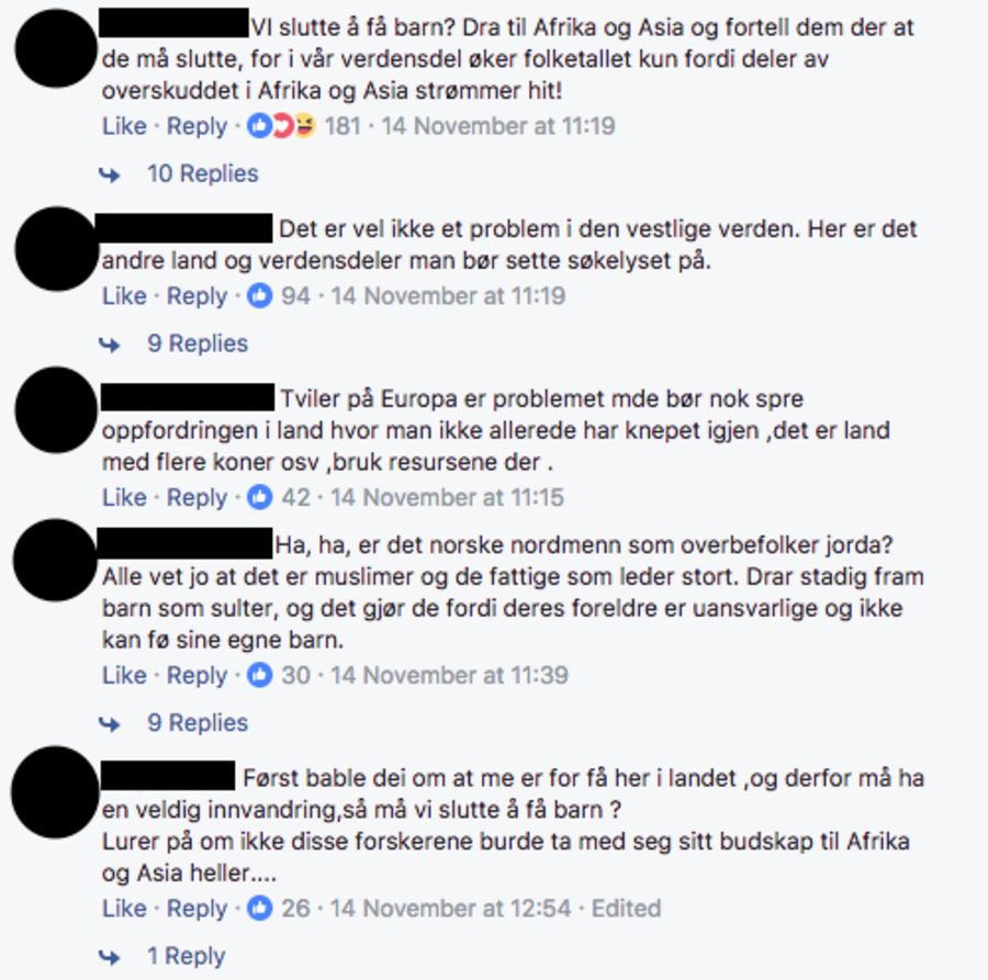 Kommentarfeltet under Nettavisens sak på Facebook.