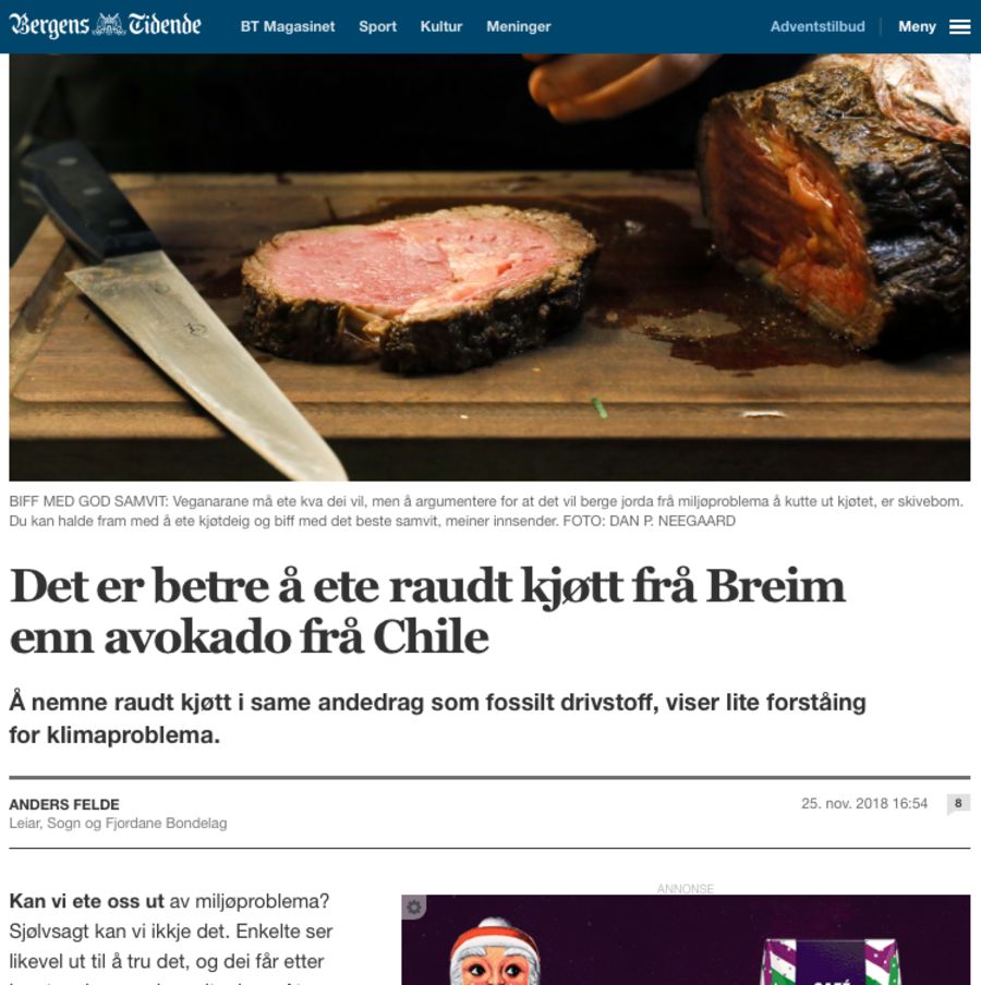 Skjermdump fra Bergens Tidende