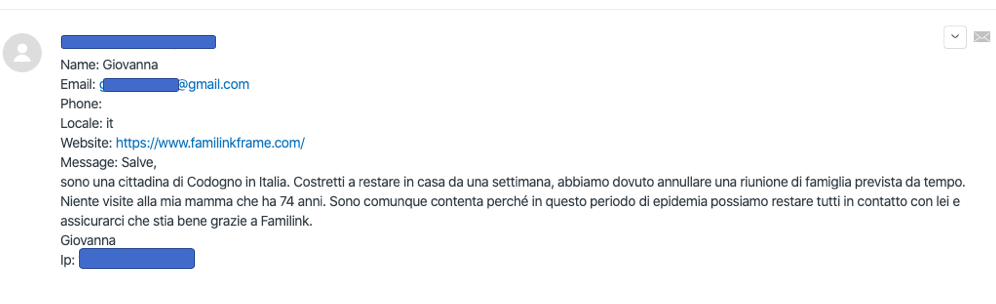 Témoignage reçu par un client italien