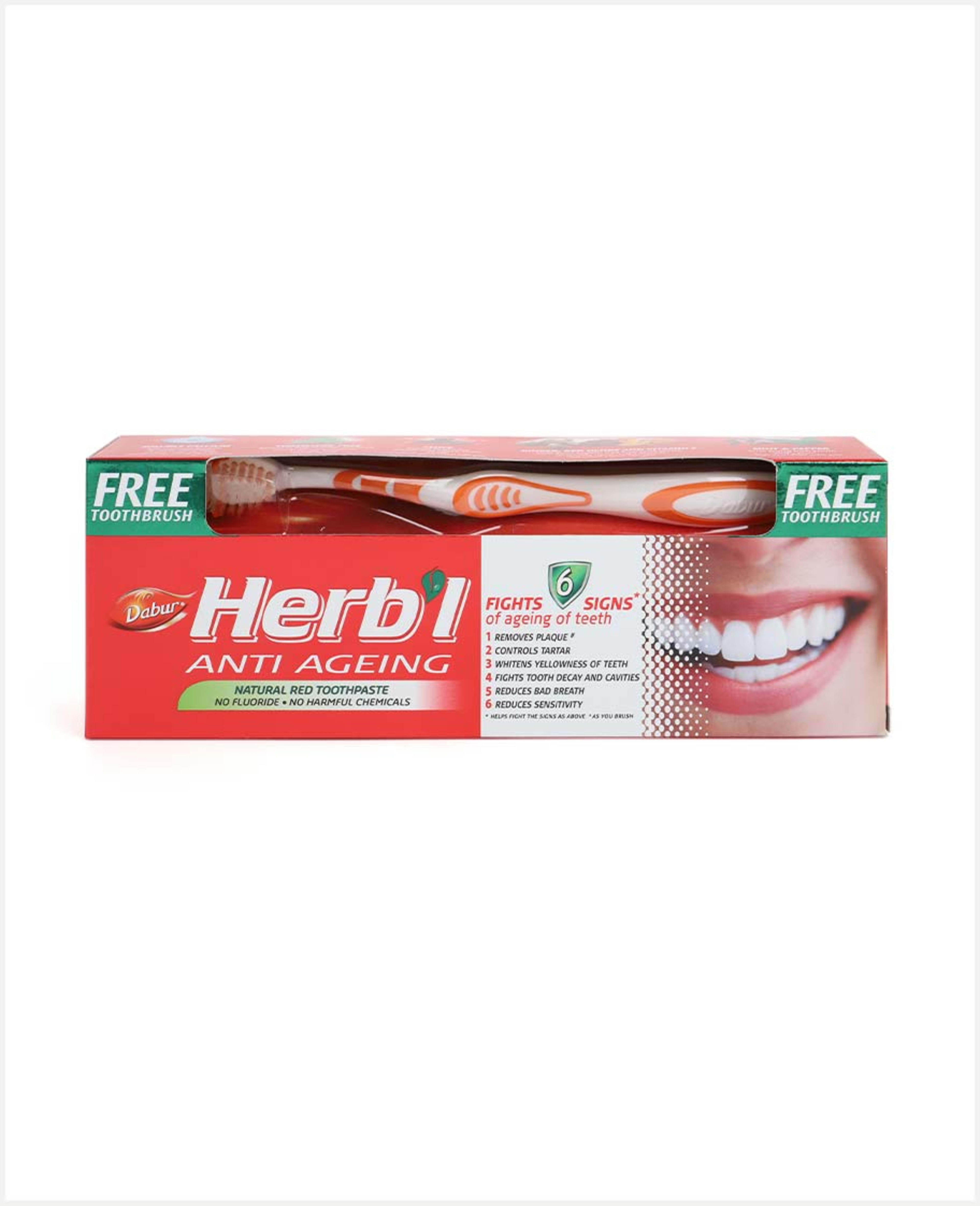 Dabur Herbal Toothpaste Red Anti Ageing 150gm+toothbrush Free