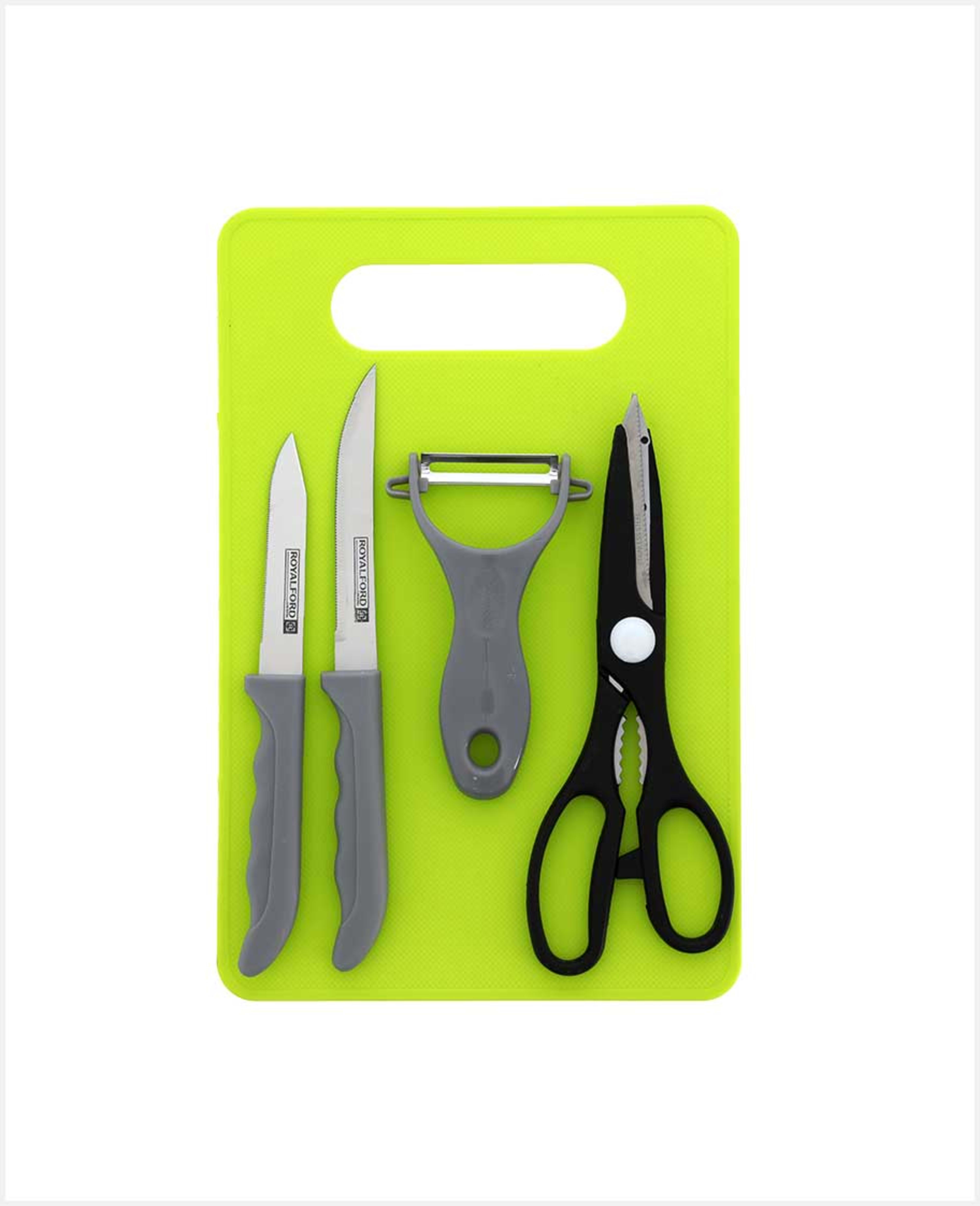 Royalford 5pcs Set(2 Knives+scissor+peeler+board) Rf10463