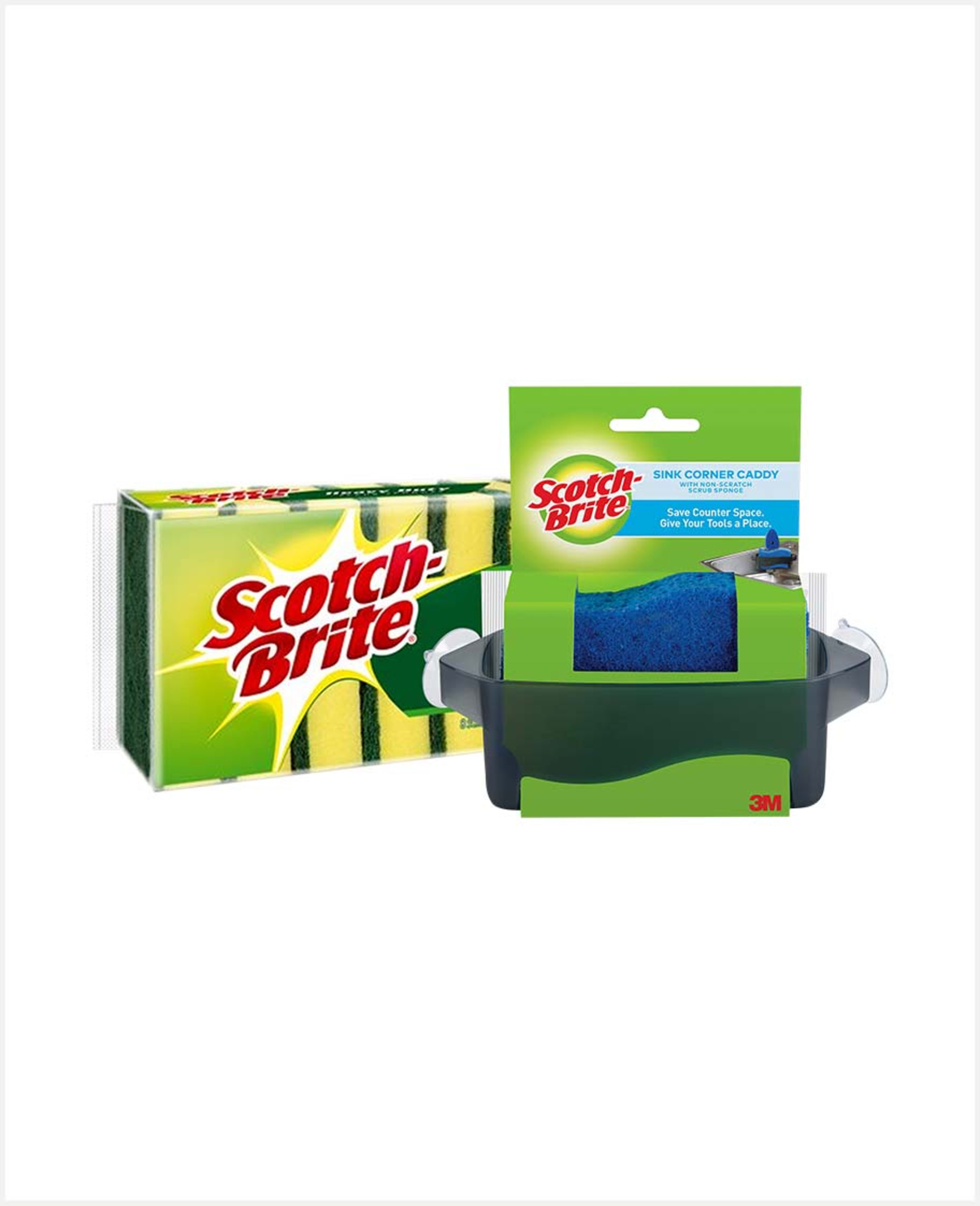 Scotch-brite Green Classic Nail Saver Sponge 8s+corner Caddy - image 2