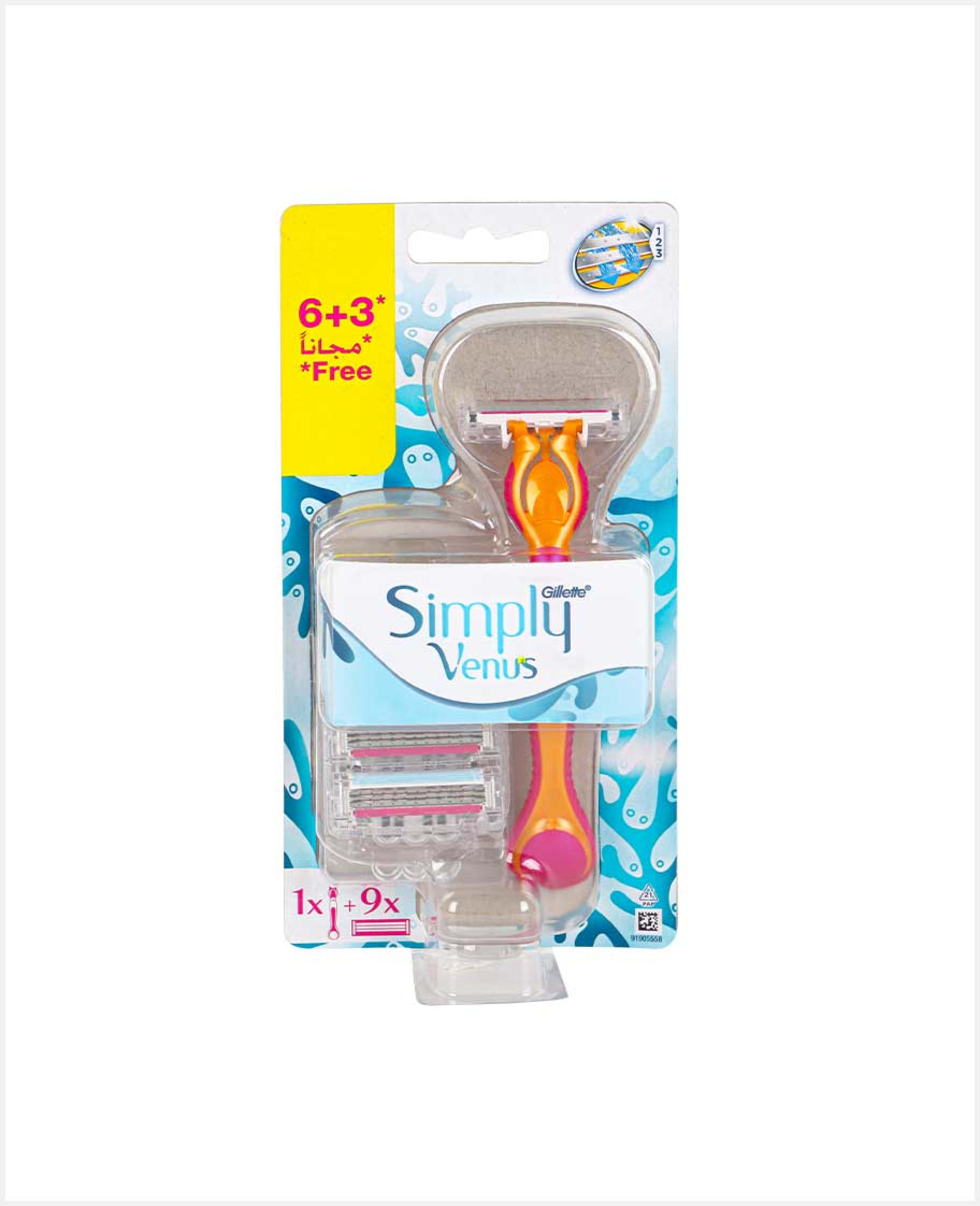 Gillette Simply Venus Razor Replacement Catridges 6+3free