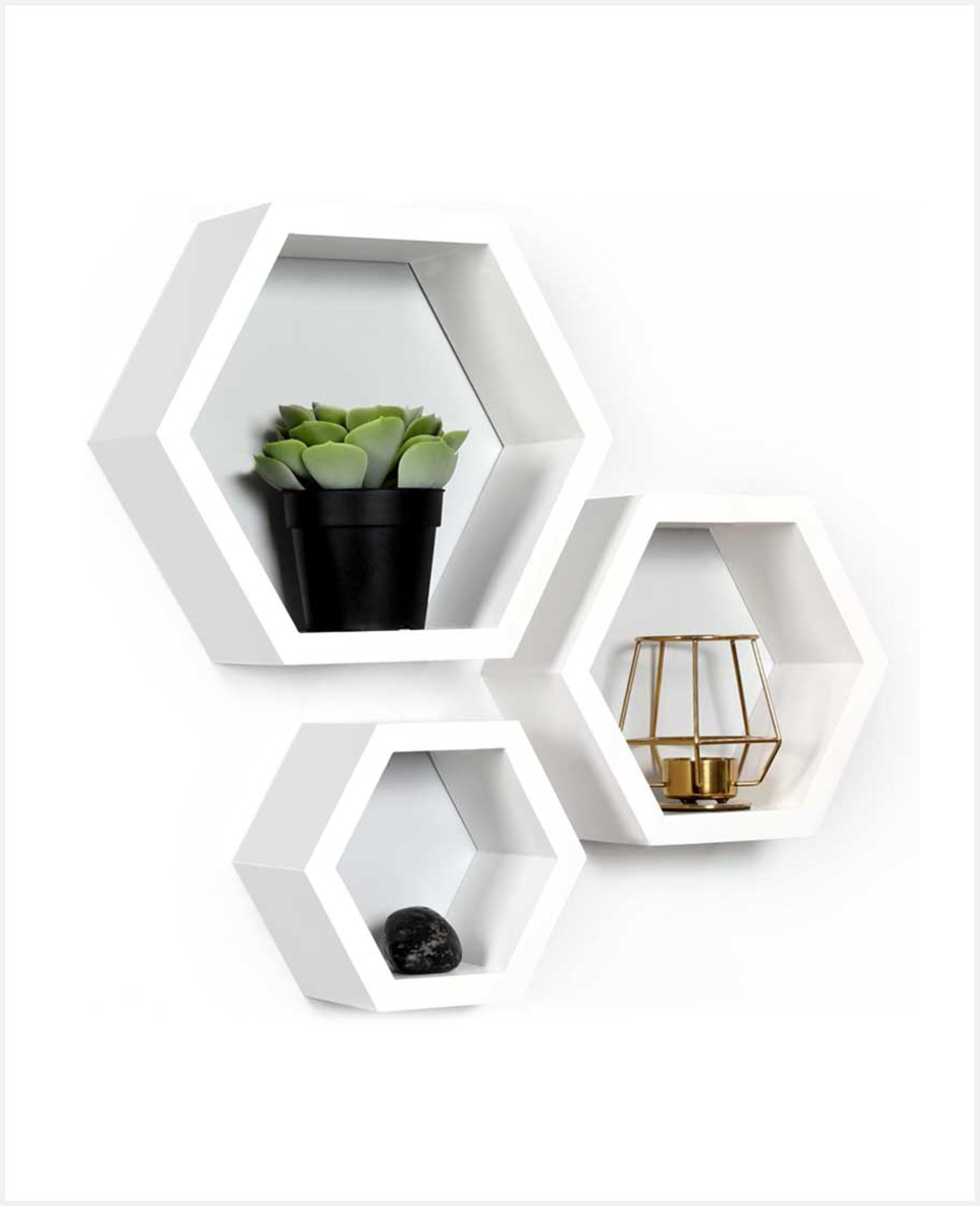 Feelings W2h1 Flt Wall Shelves Hexagon 3pcs Set Rj2121 - image 2