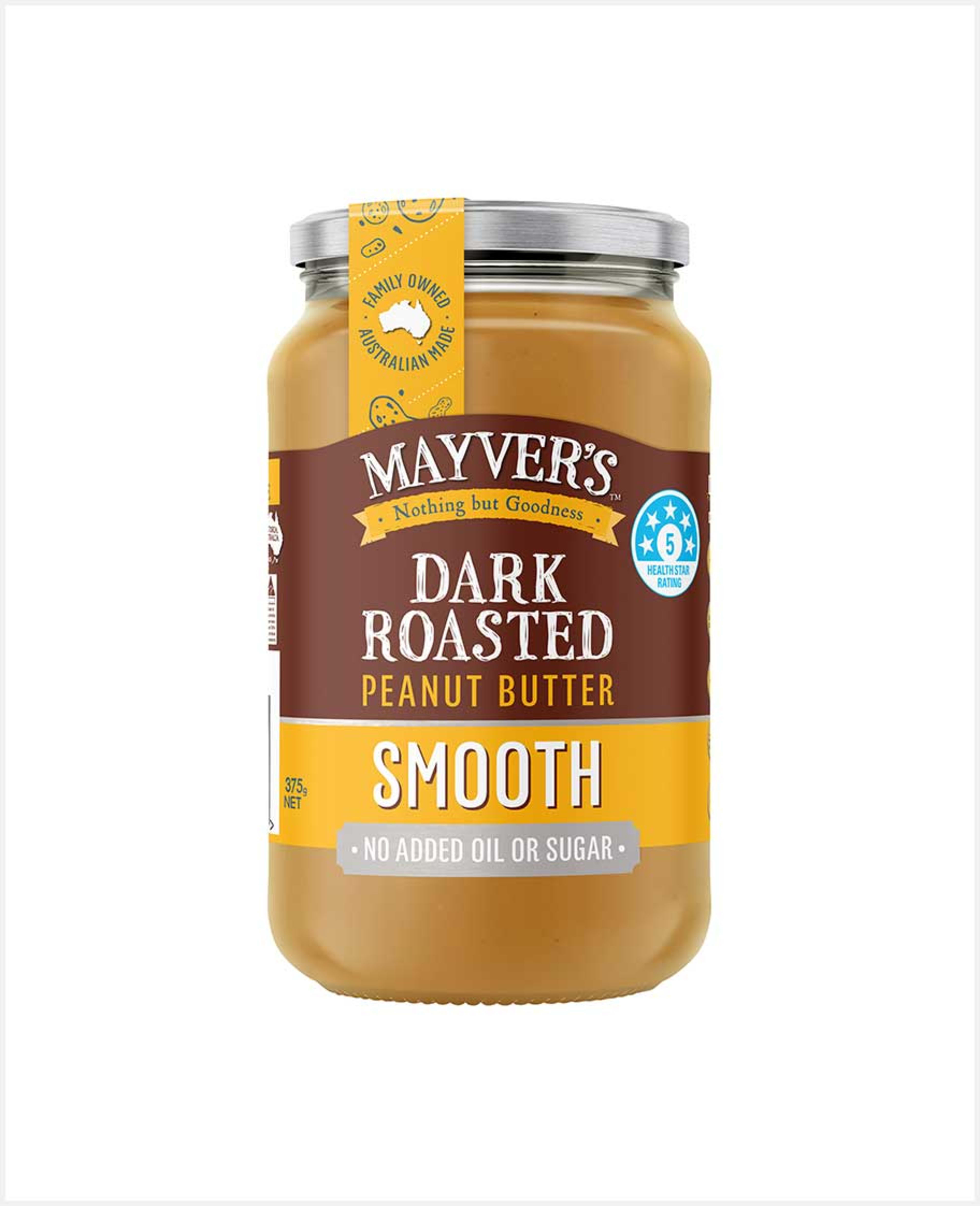 Mayver's Dark Roasted Peanut Butter Smooth 375gm