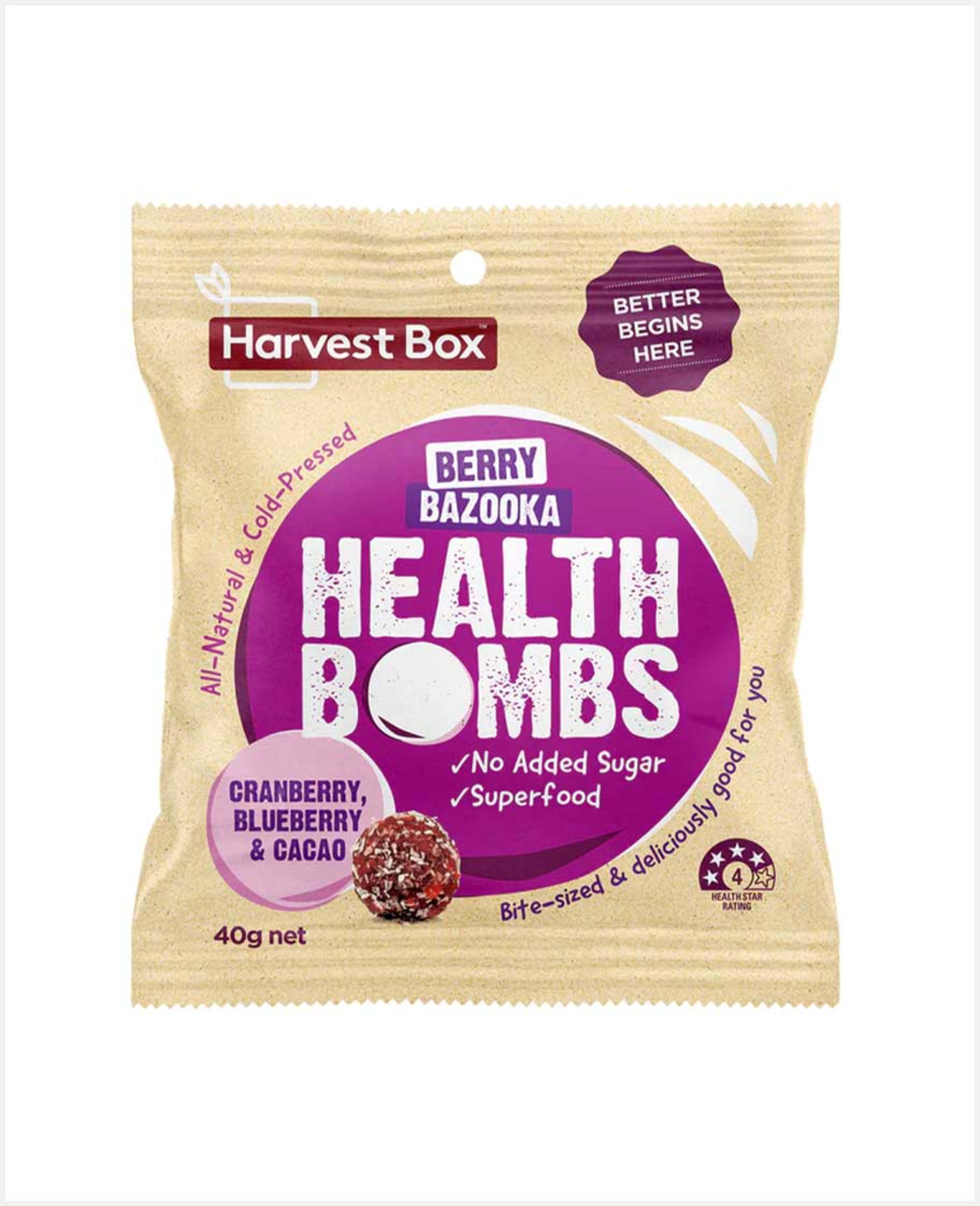 Harvest Box Health Bombs Cranberry,blueberry & Cacao 40gm - image 2