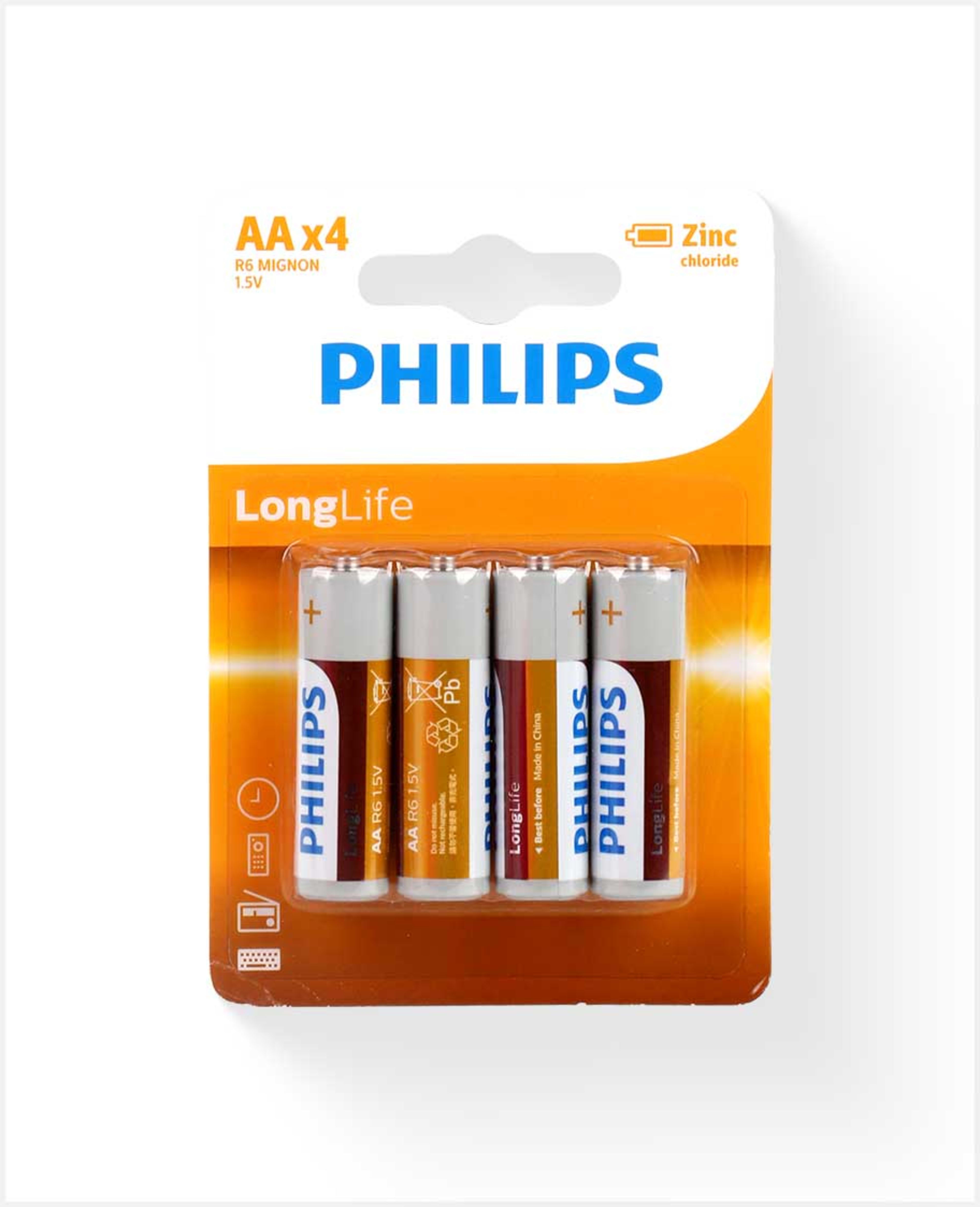 Philips Longlife Zinc Battery Aa 4 Blister R64l4b/97