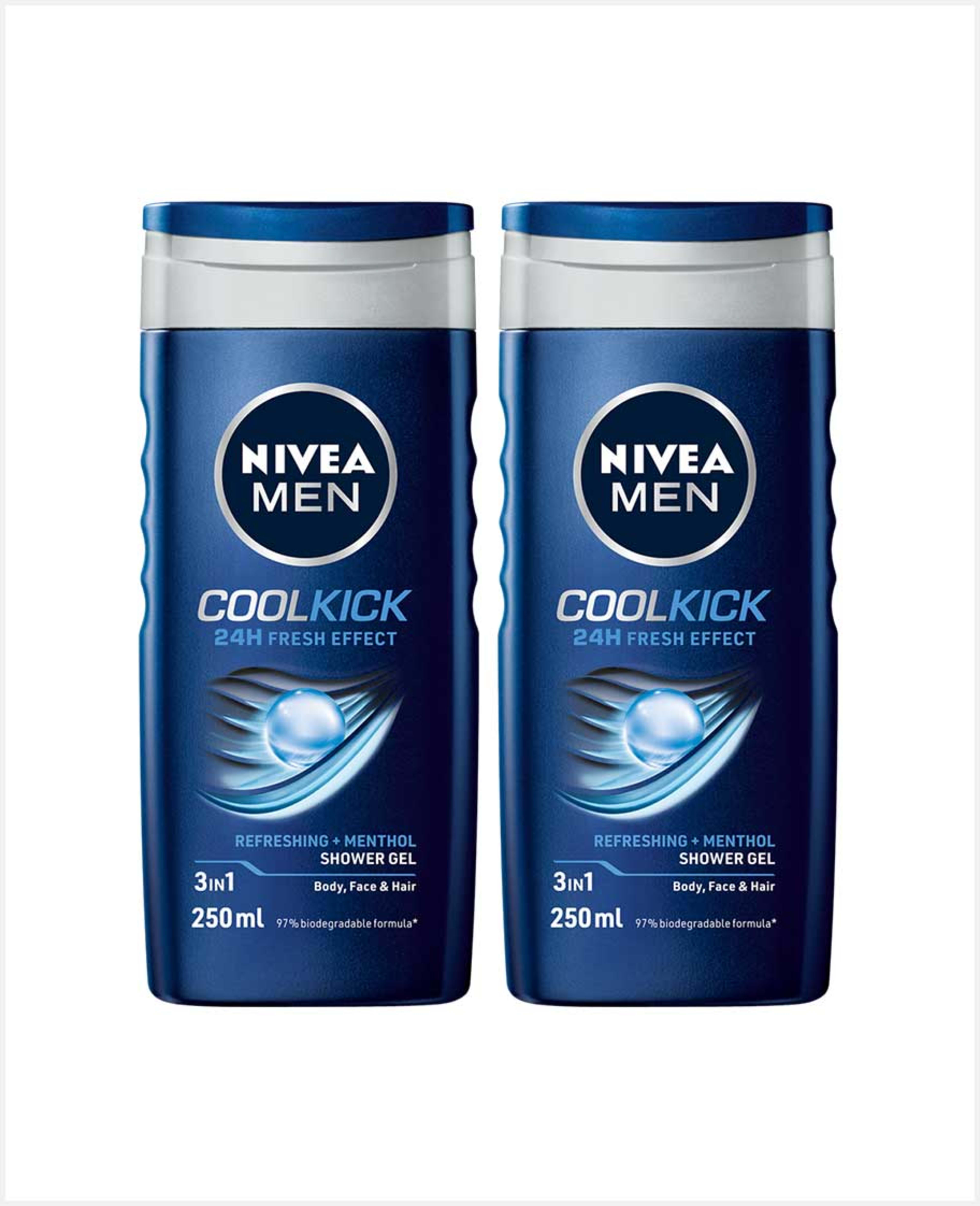 Nivea Men Cool Kick Shower Gel 2x250ml @20%off