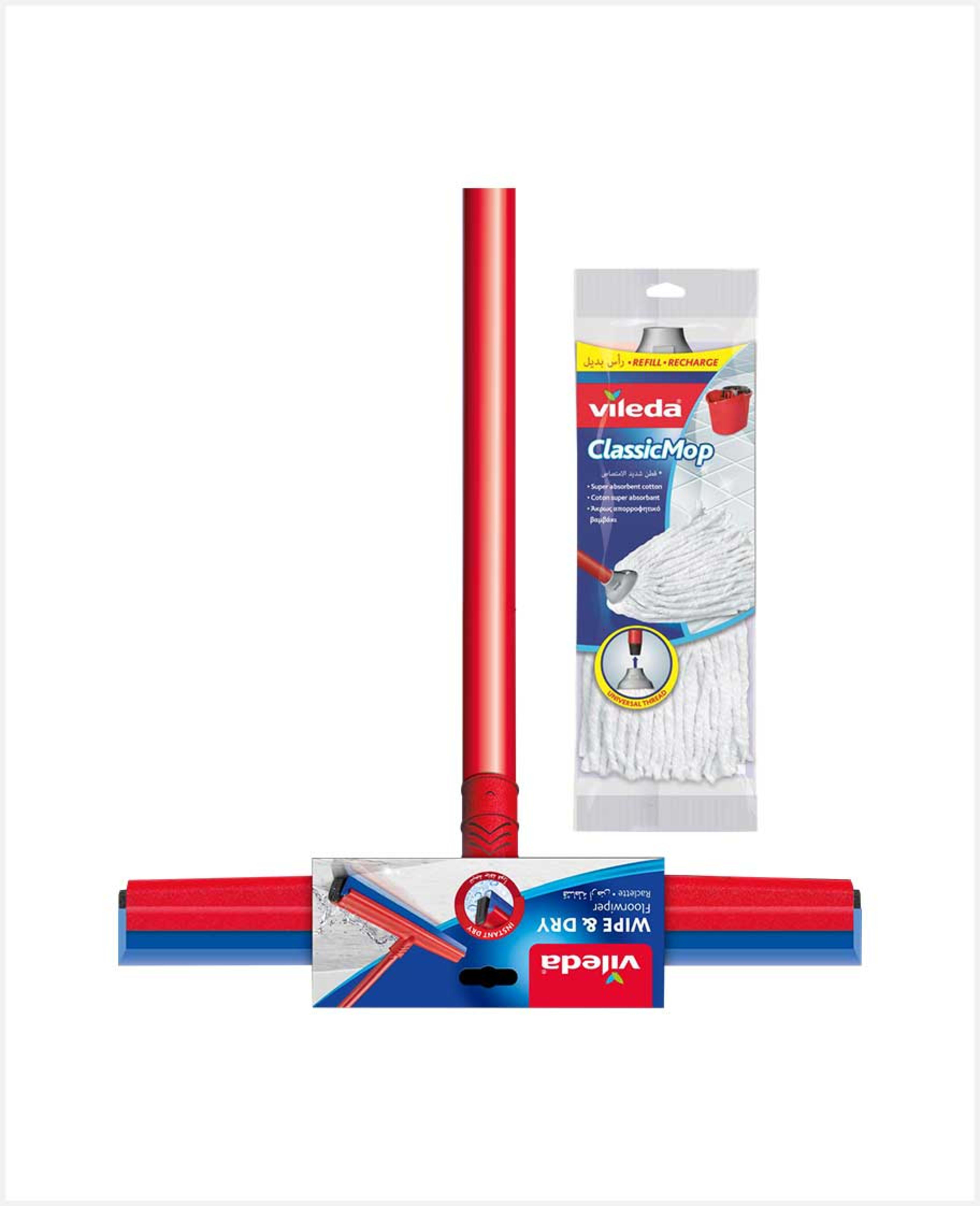 Vileda Floor Wiper Wipe & Dry with Stick+classic Mop Refill