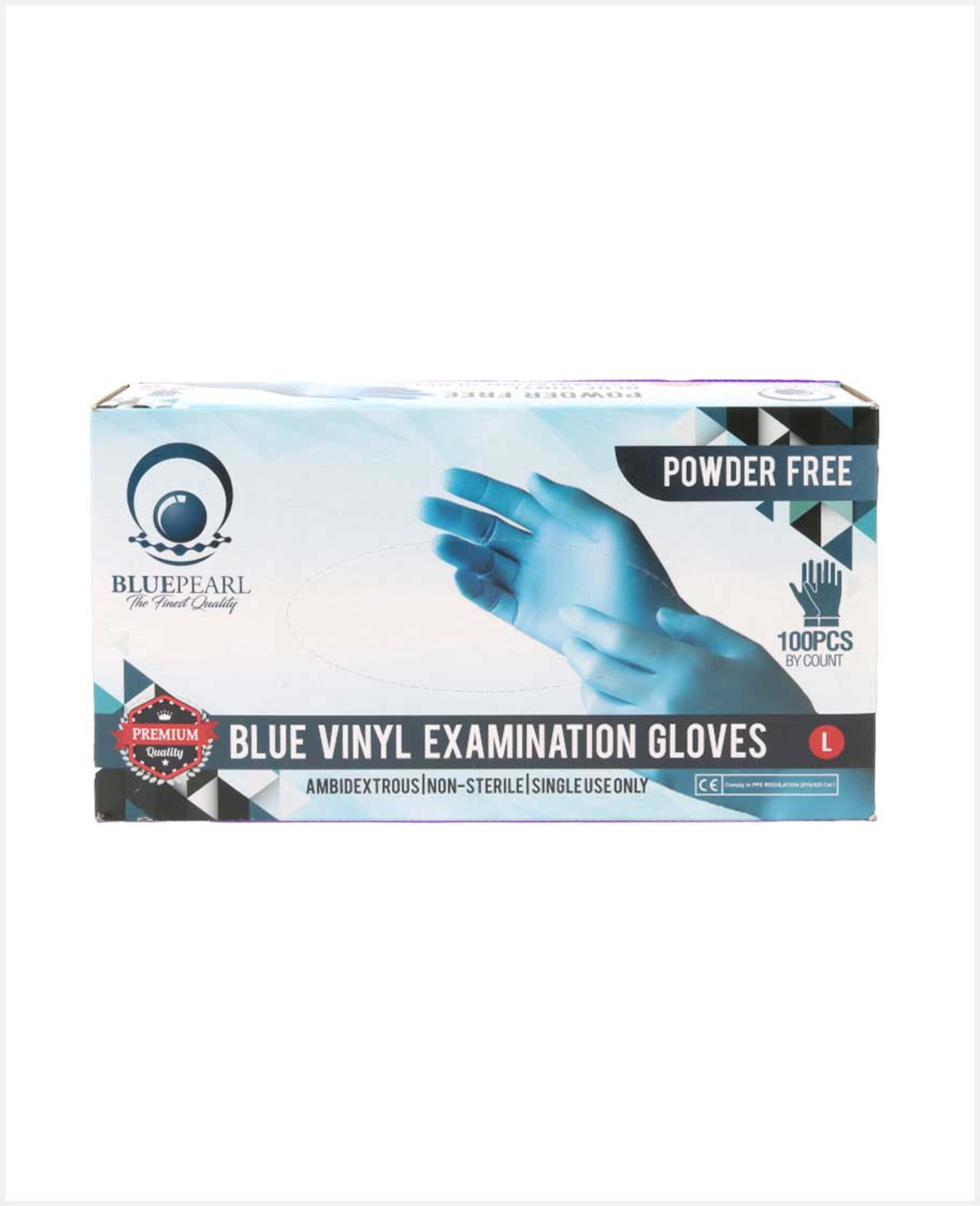 Blue Pearl Blue Vinyl Gloves Powder Free Large 100pcs