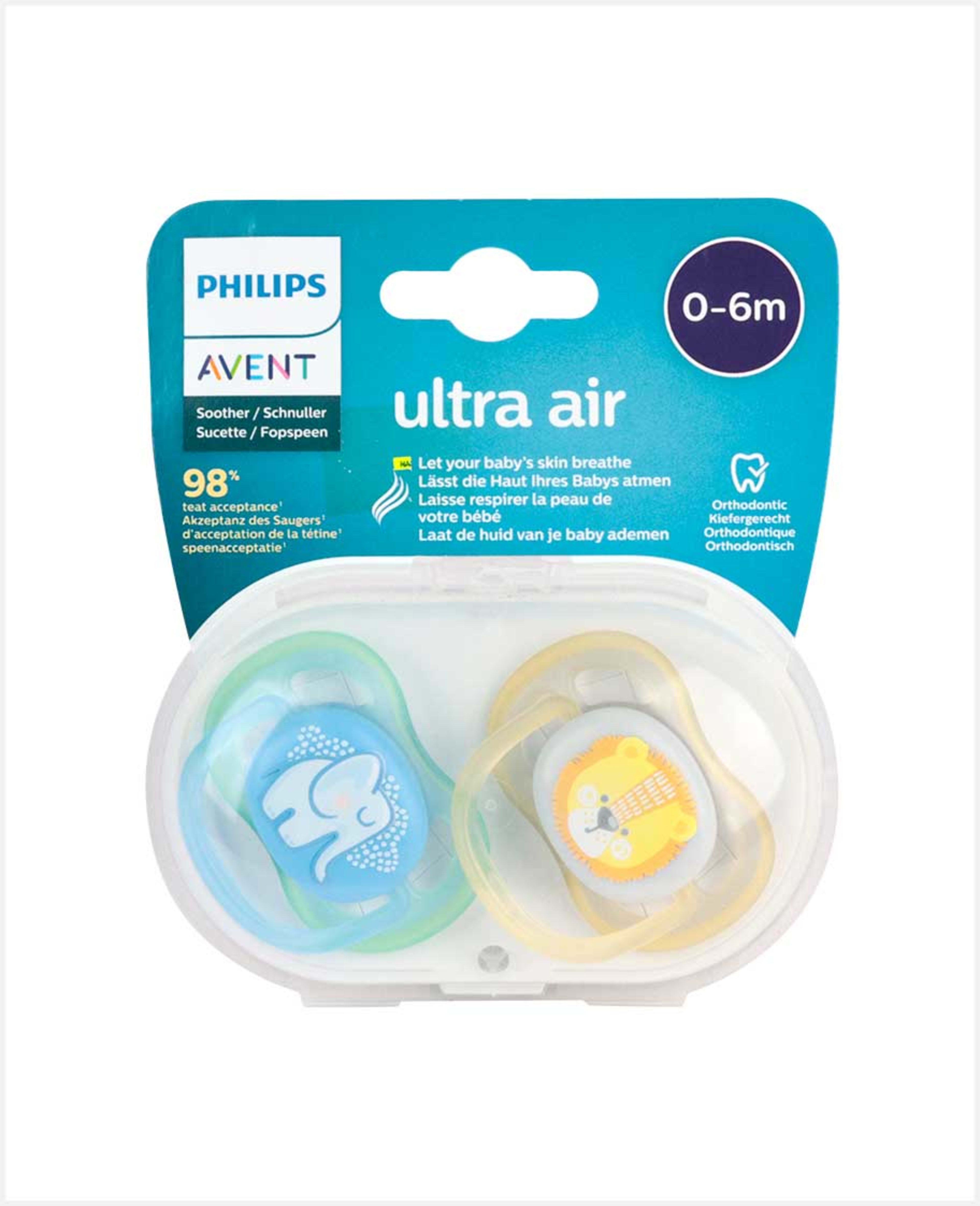 Philips Avent Soother Silicone Ultra Air Free Flow 0-6m Deco X2 Pa255