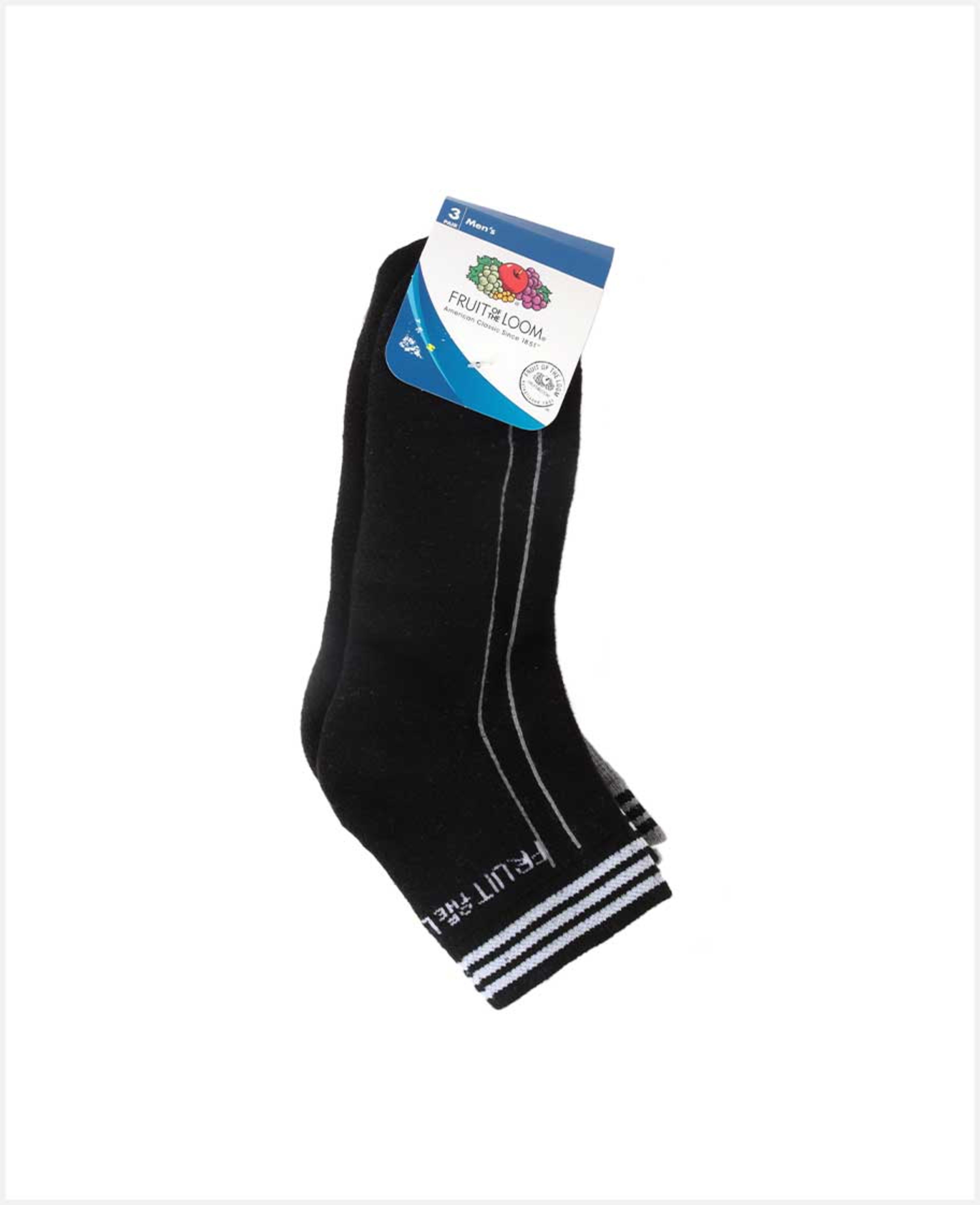 Fruit of the Loom Mens Socks Bk/wht/grey 3pcs Rdf1829 H.an
