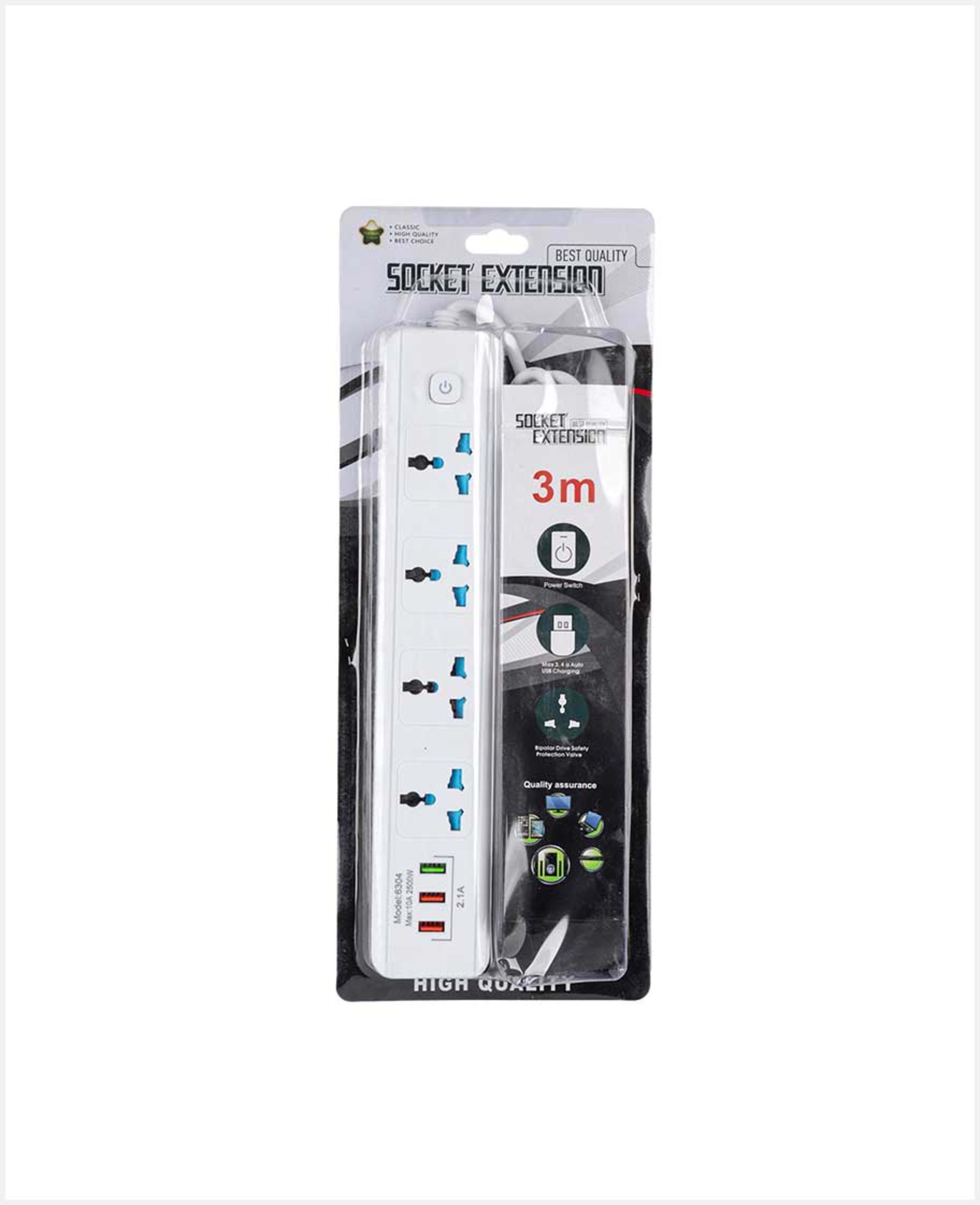 Green Point Socket Extension with USB Charging 3m 6304