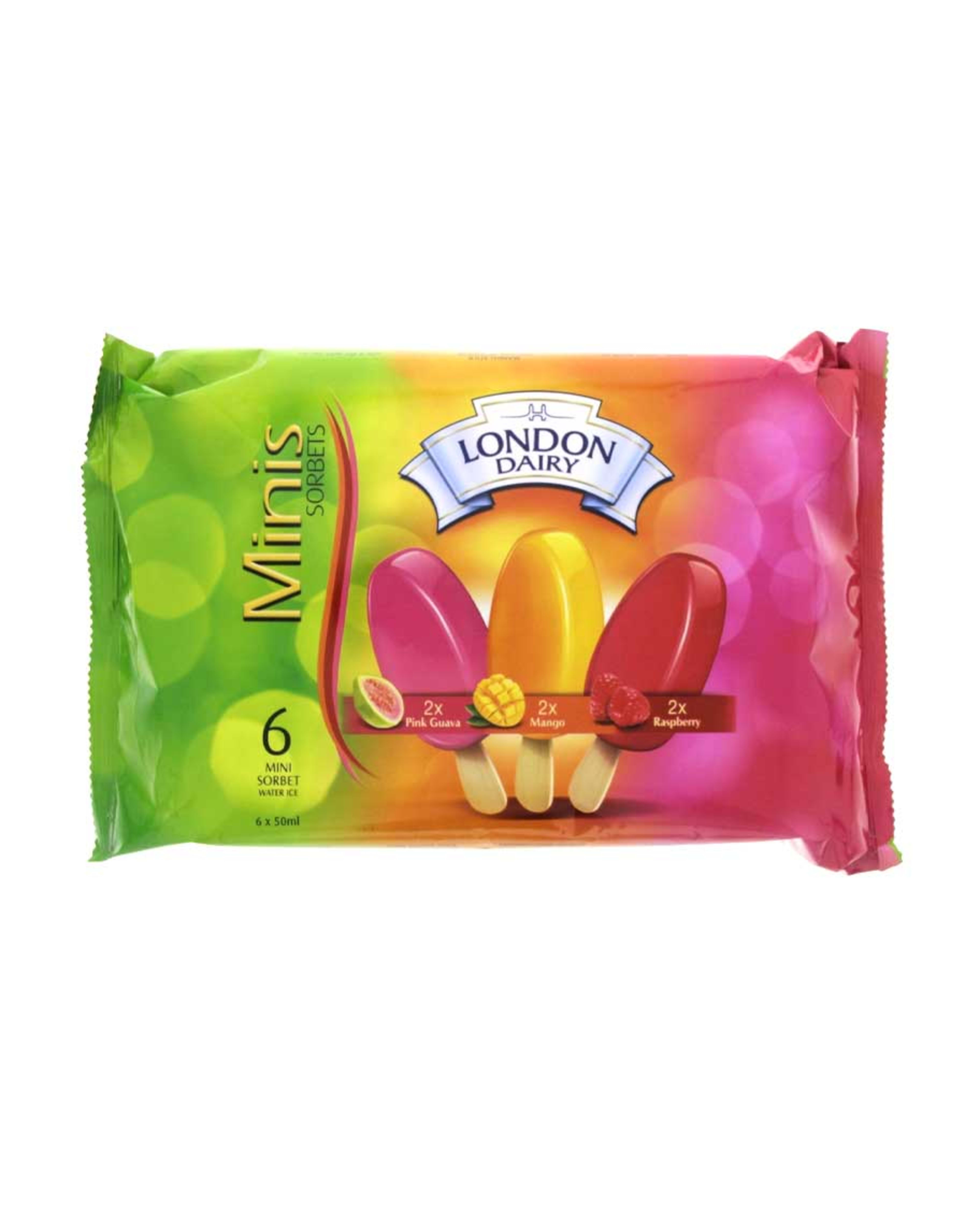 London Dairy Minis Sorbets Stick Pink Guava+mango+raspberry 6x50ml