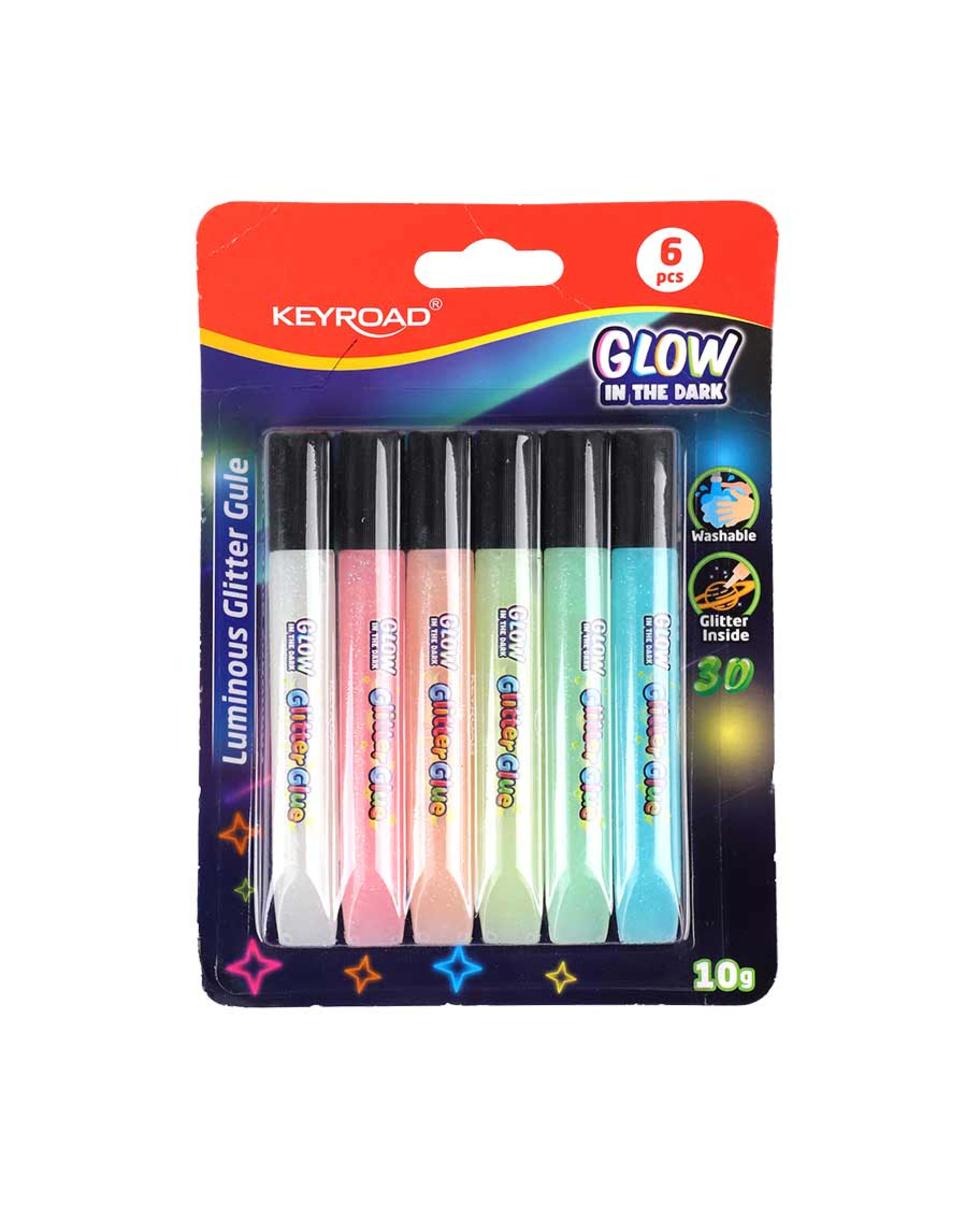 Keyroad Glow Luminous Glitter Glue 10g 6pcs Kr973291