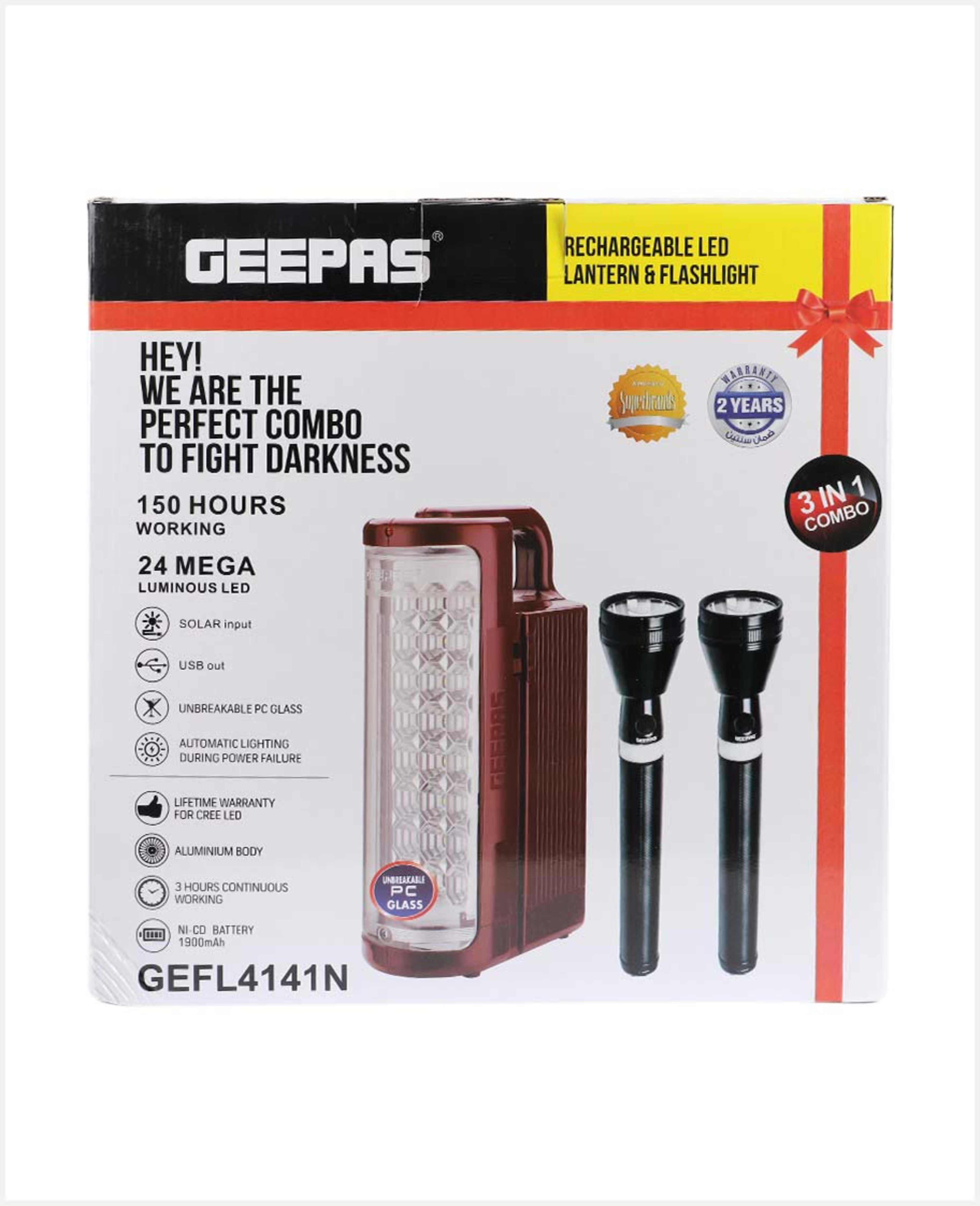 Geepas 3in1 Rechargeable LED Lantern & Flashlight #gefl4141n