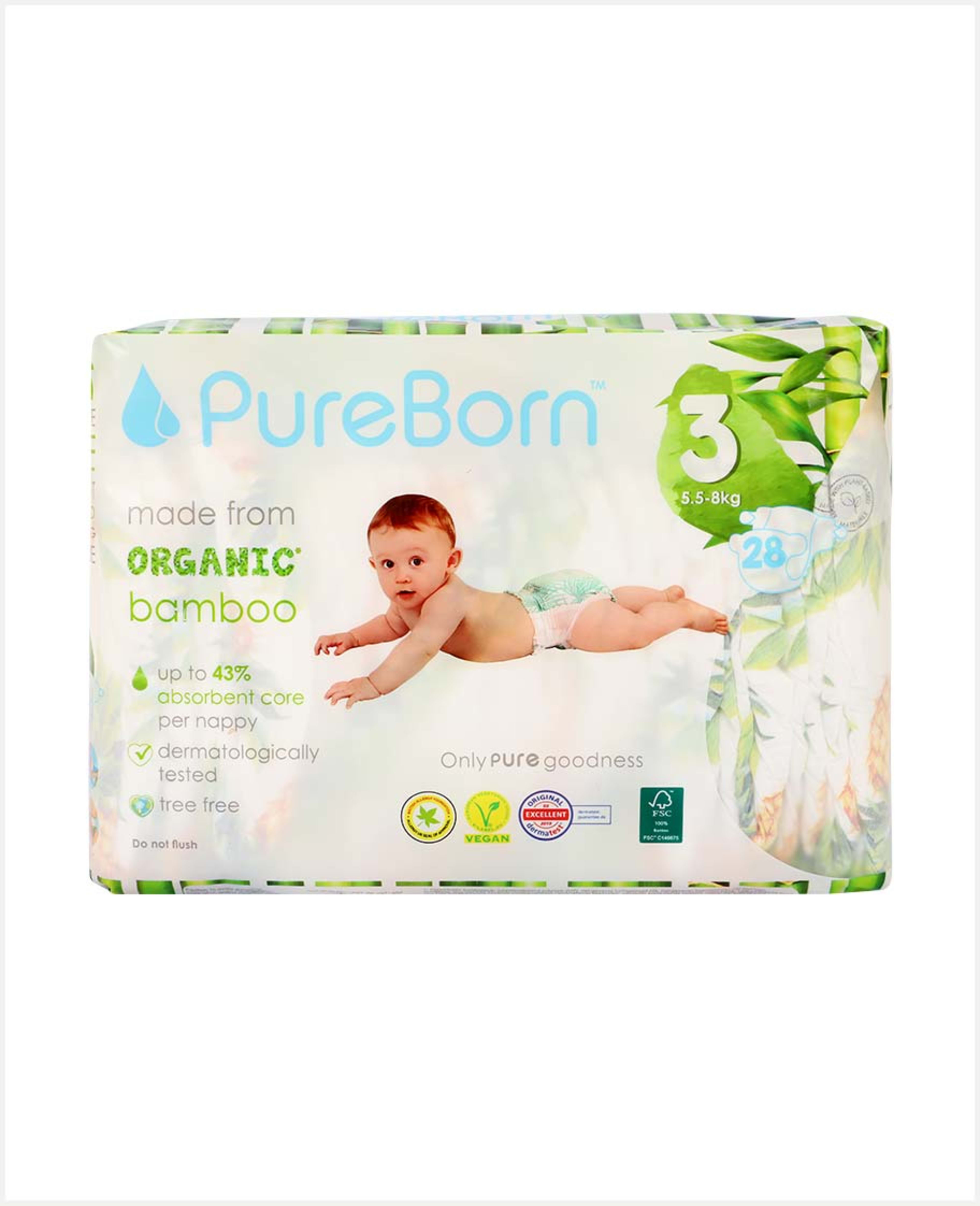 Pureborn Organic Bamboo Diapers #3 28s