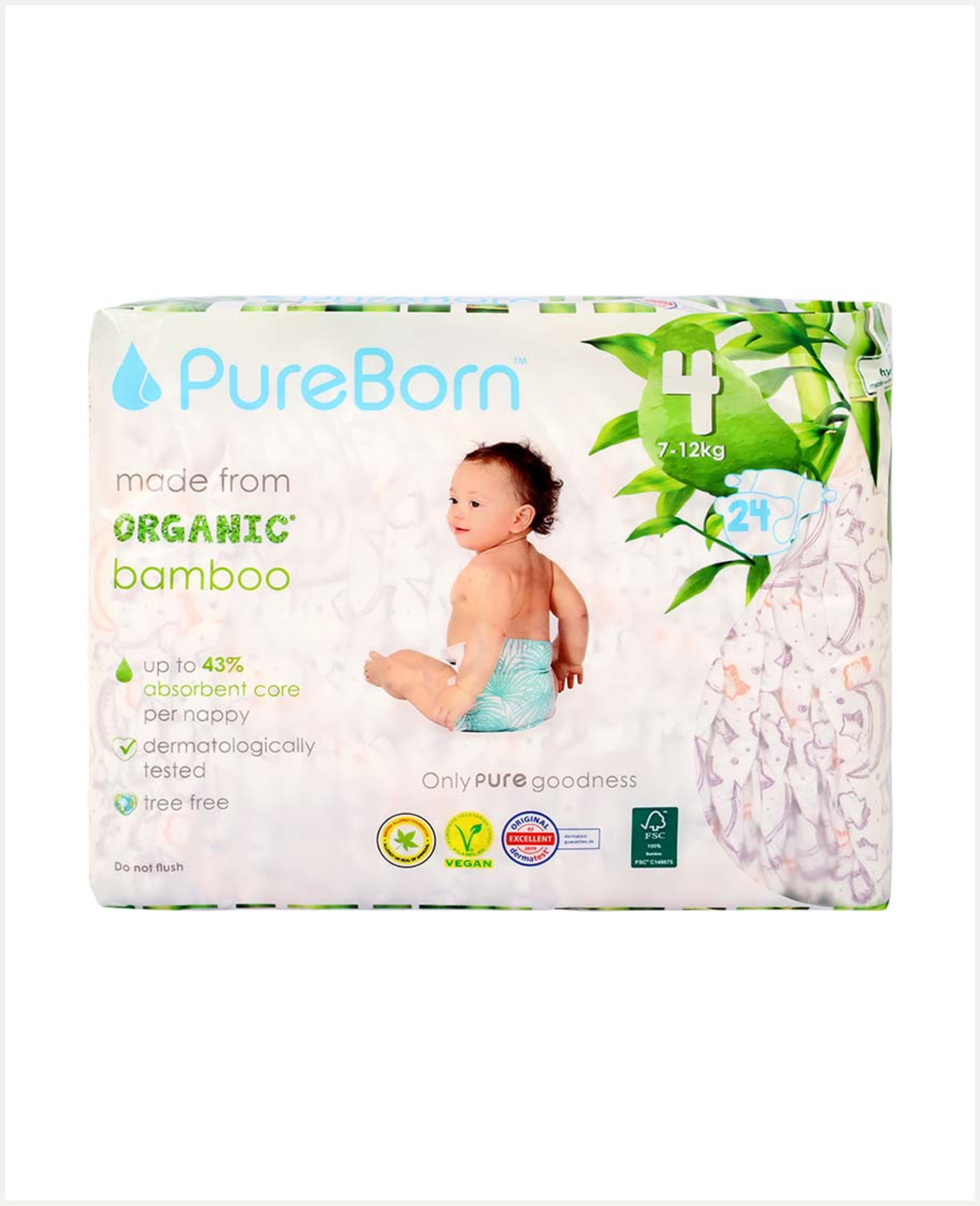 Pureborn Organic Bamboo Diapers #4 24s