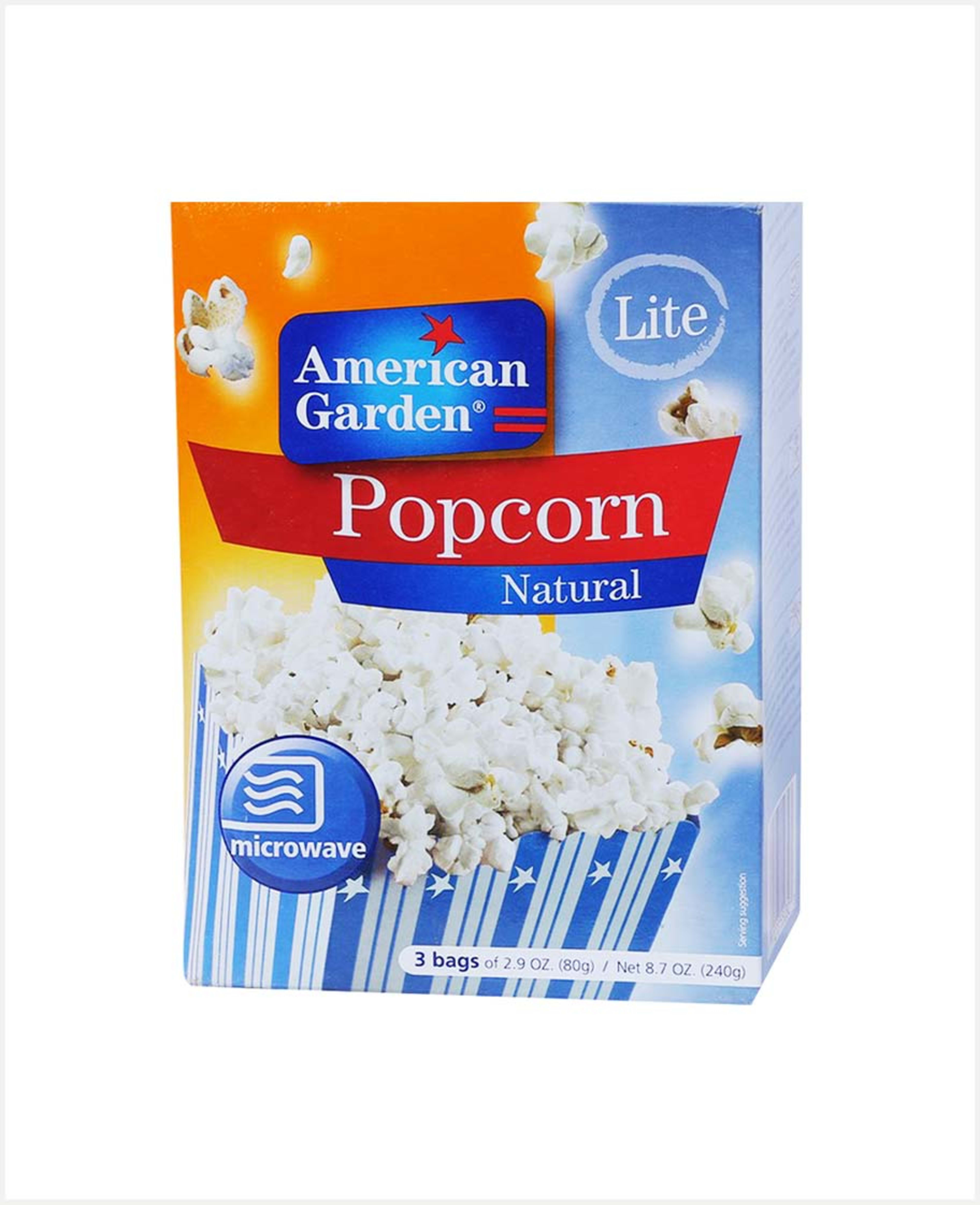 American Garden Microwave Popcorn Light Natural 240gm