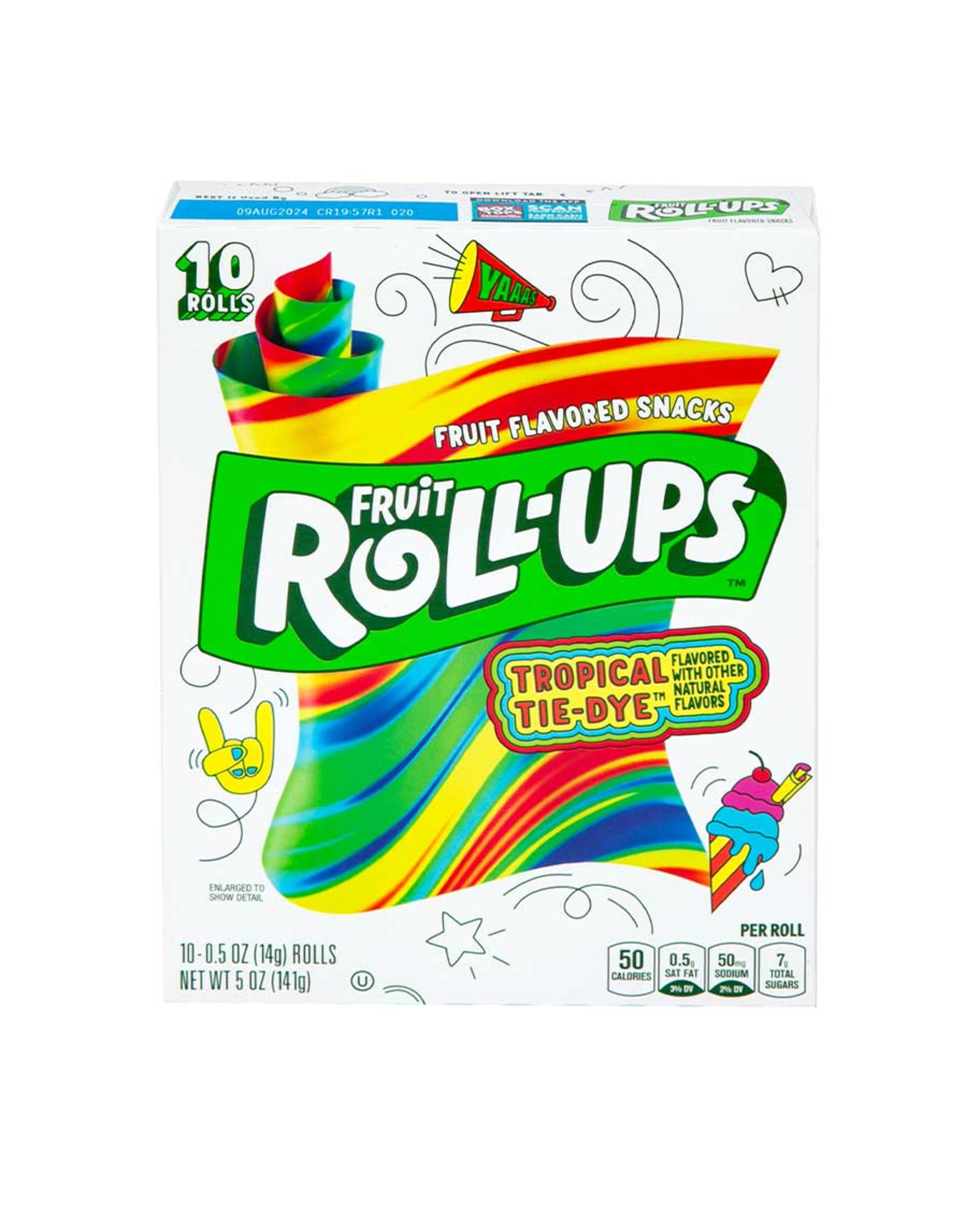 Fruit Roll-ups Fruit Flavored Snacks Tropical Tie-dye 10pcs 141gm - image 2