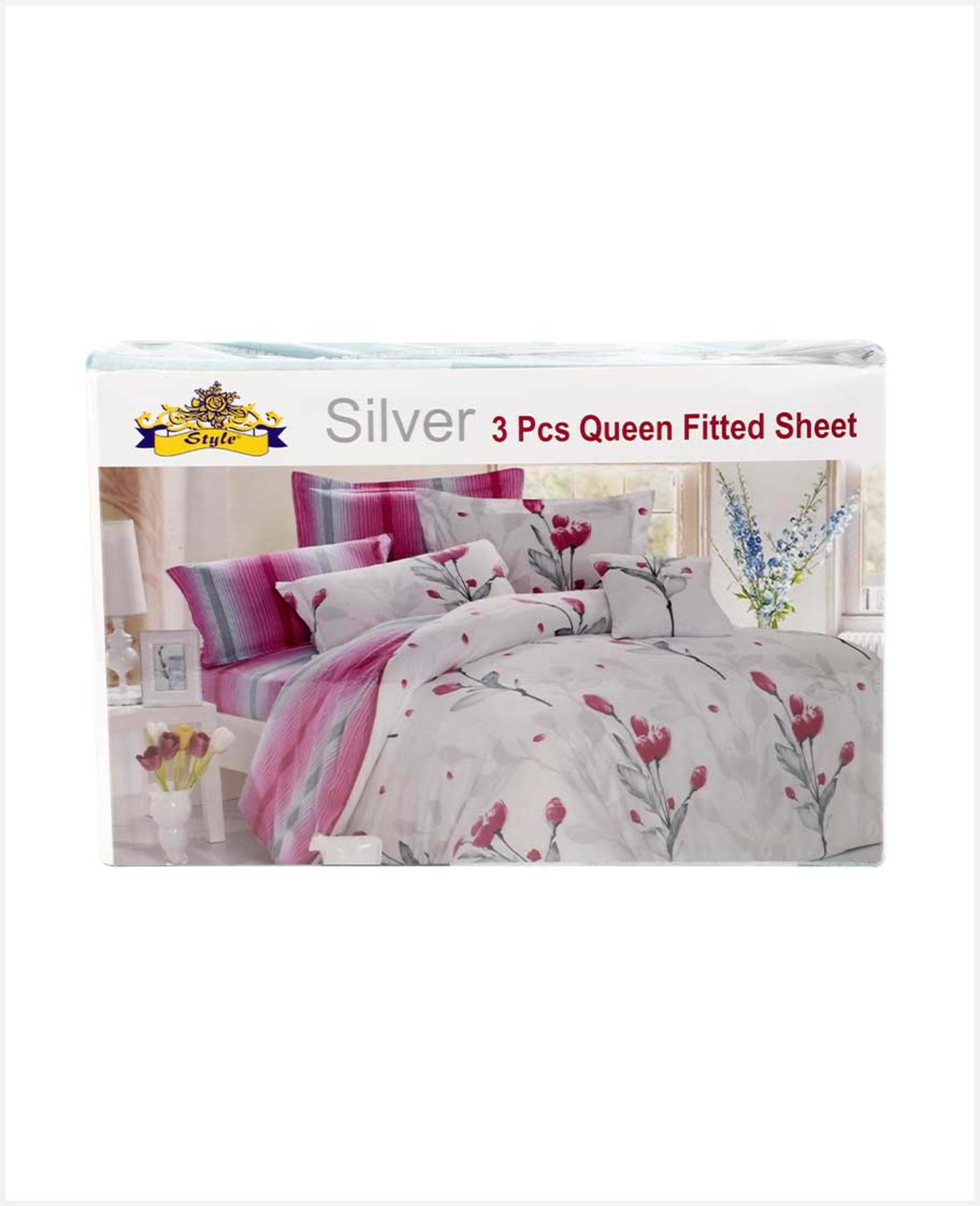 Style Silver Fitted Sheet Queen 3pcs Set Ho03064 - image 3