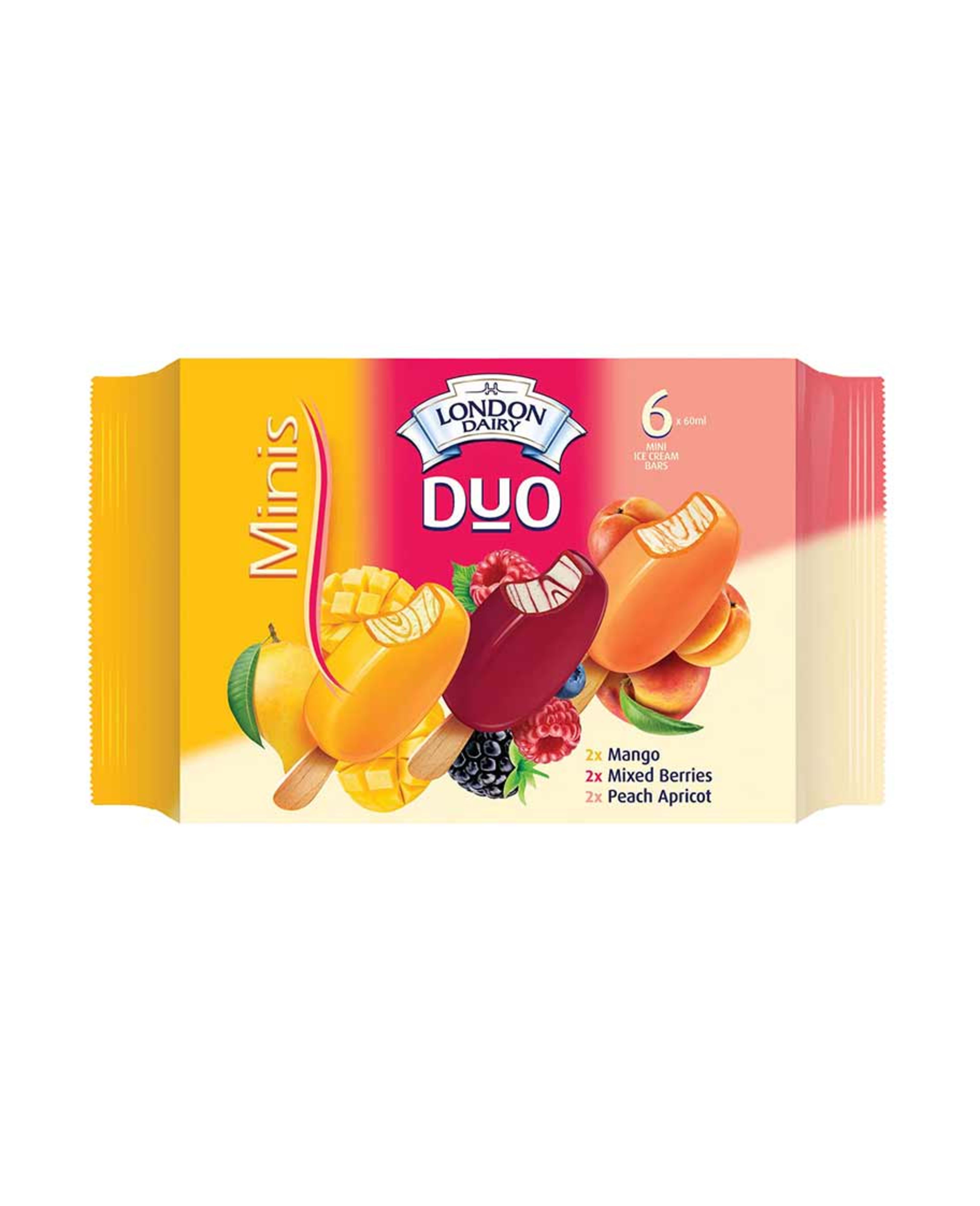London Dairy Duo Mini Ice Cream Mango+mixed Berries+peach Apricot 6x60ml - image 2