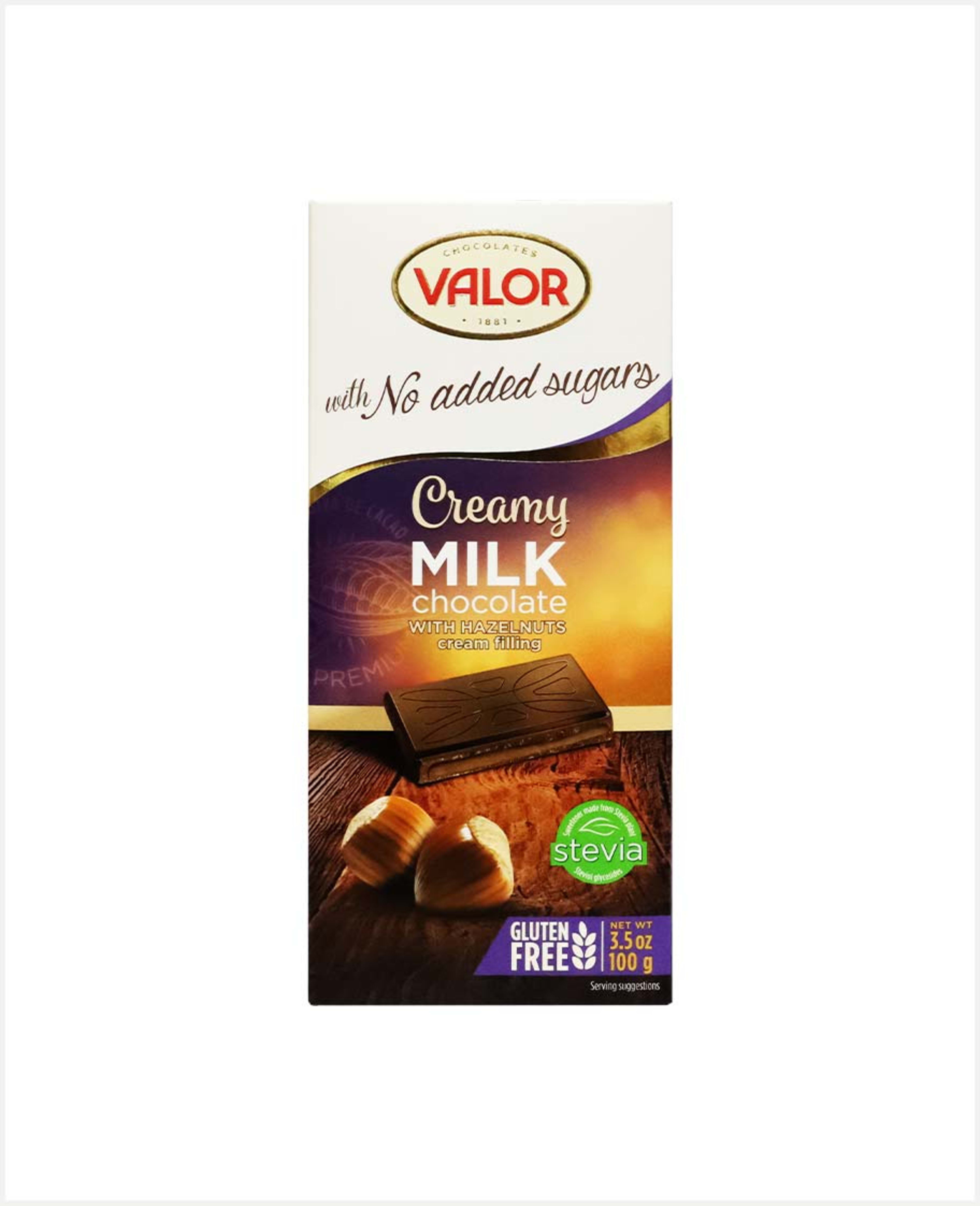 Valor Creamy Milk Chocolate W/hazelnuts No Added Sugar 100gm