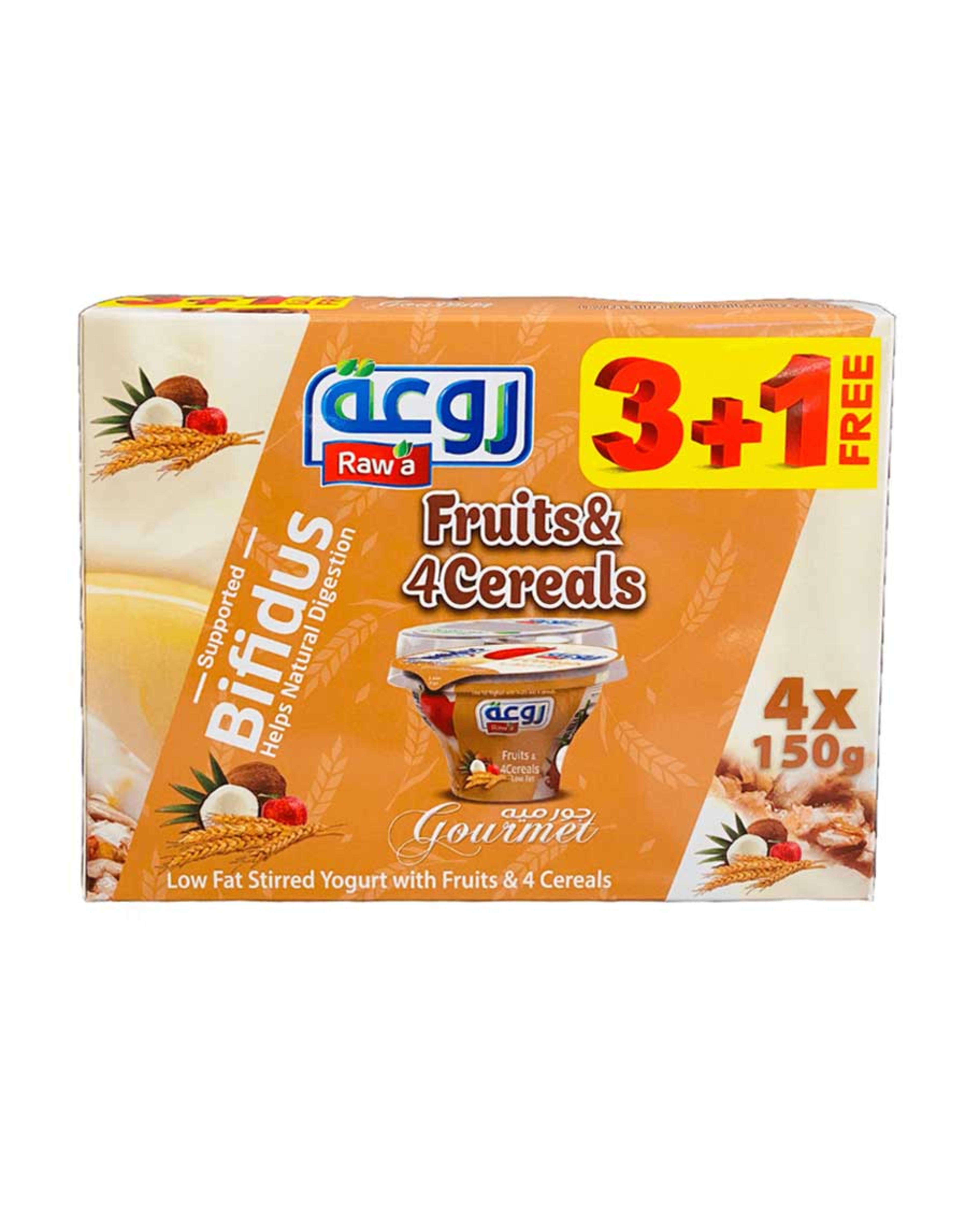 Rawa Lf 4 Cereals Yoghurt with Fruits 150gm 3+1 Free