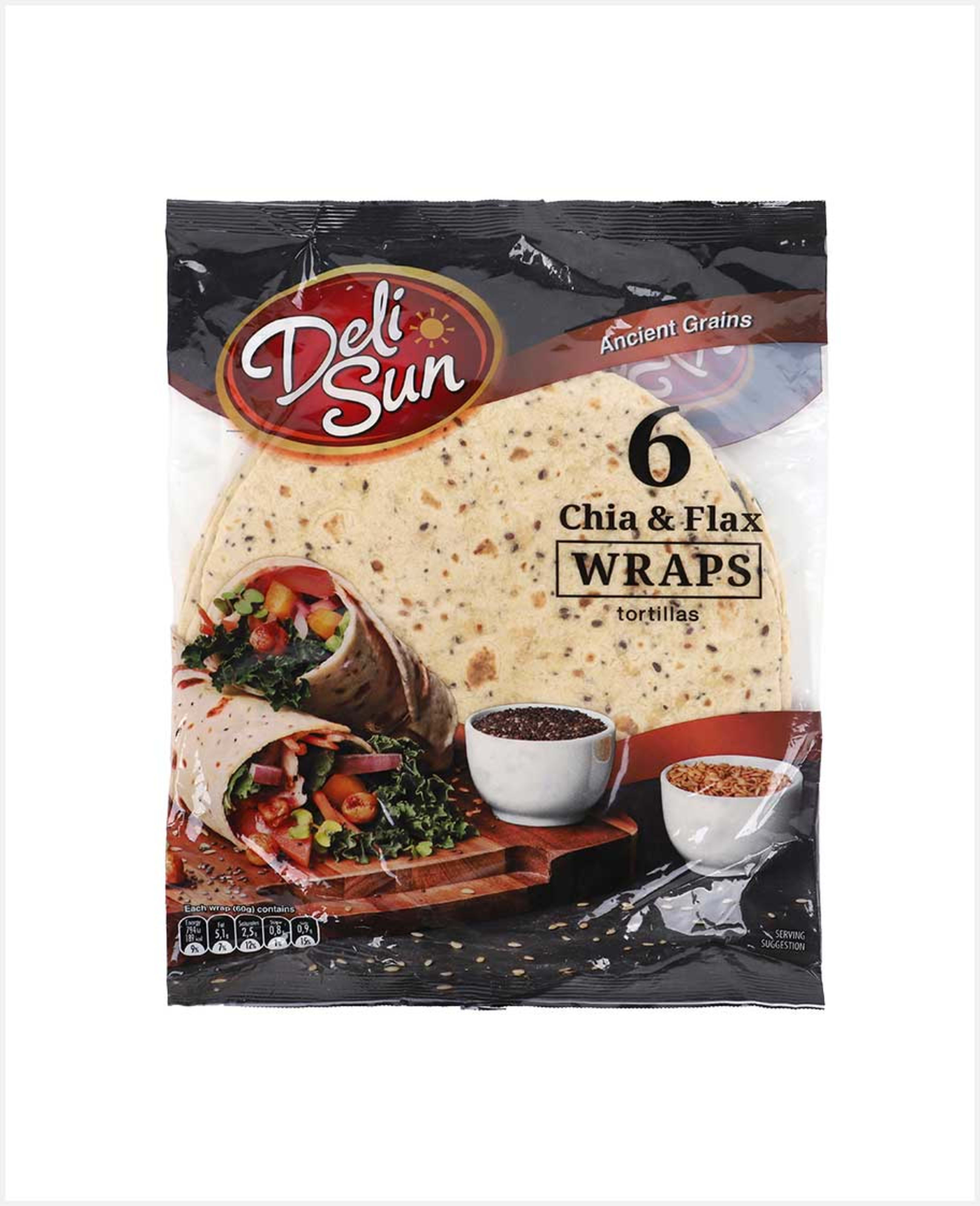 Delisun Chia and Flax Tortillas Wraps 6pcs 360gm