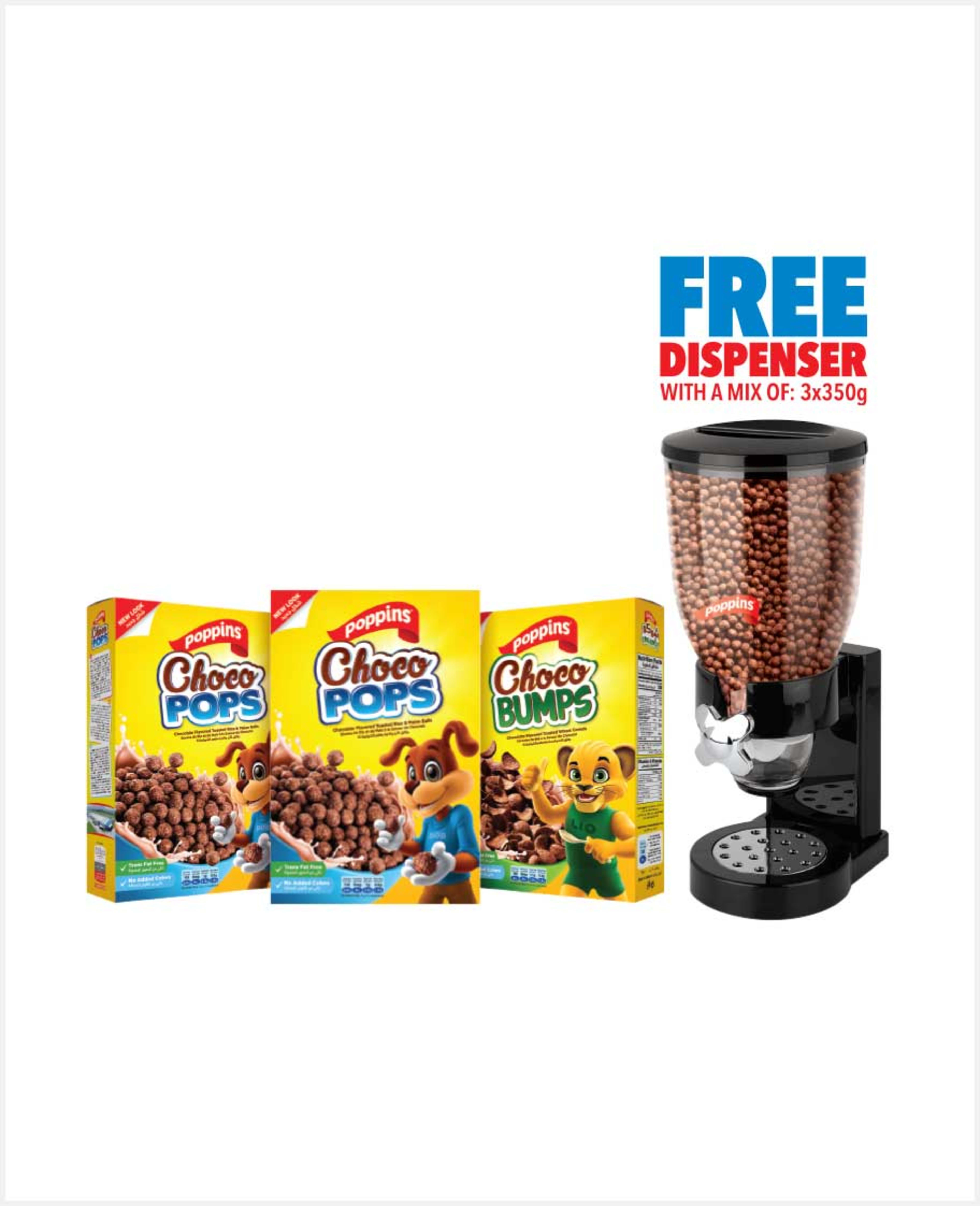 Poppins Choco Pops 2x350gm+choco Bumps 350gm+dispenser Free