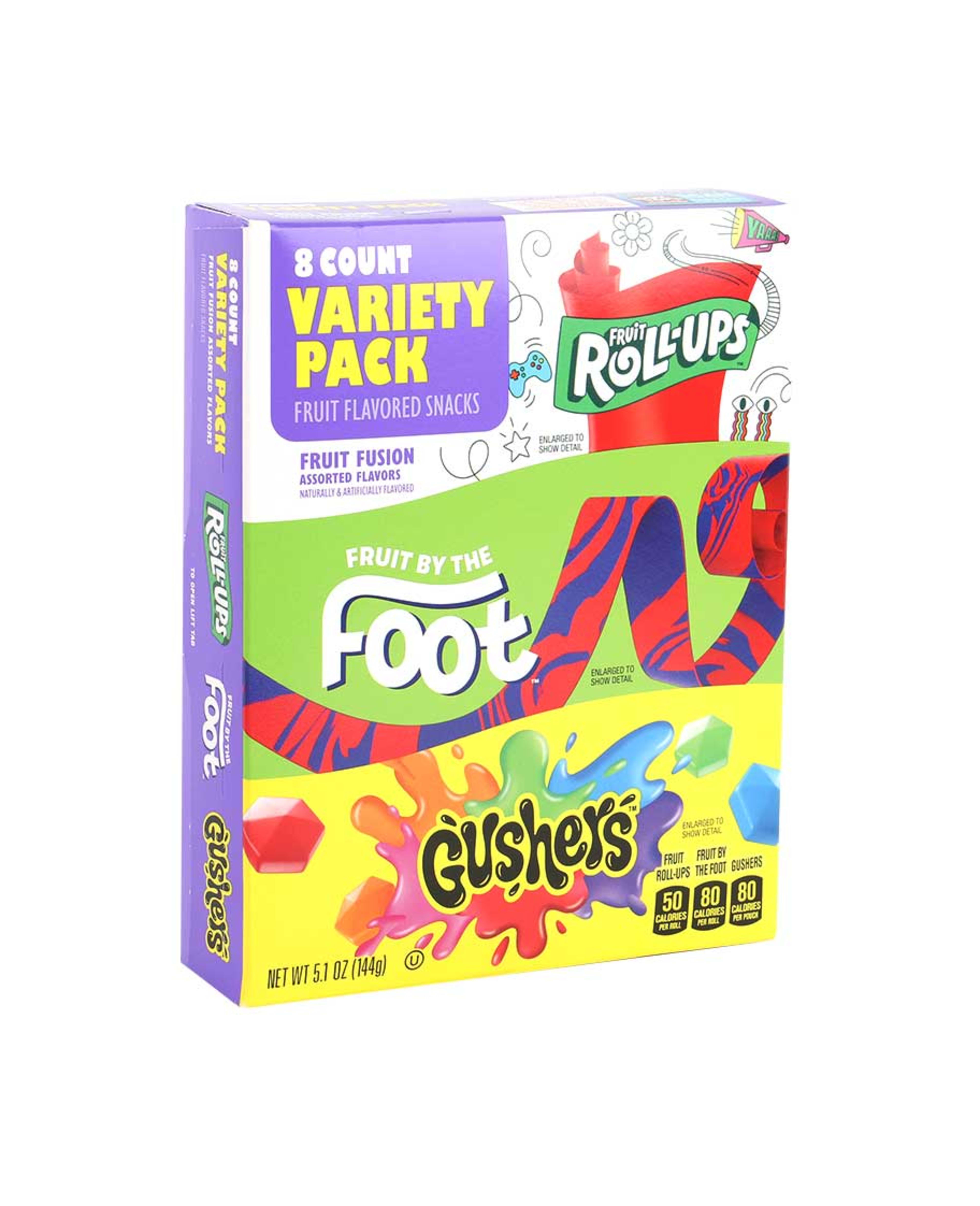 Fruit Roll-ups 8 Count Variety Pack Fruit Fusion Assorted Flavors 5.1oz (144gm)