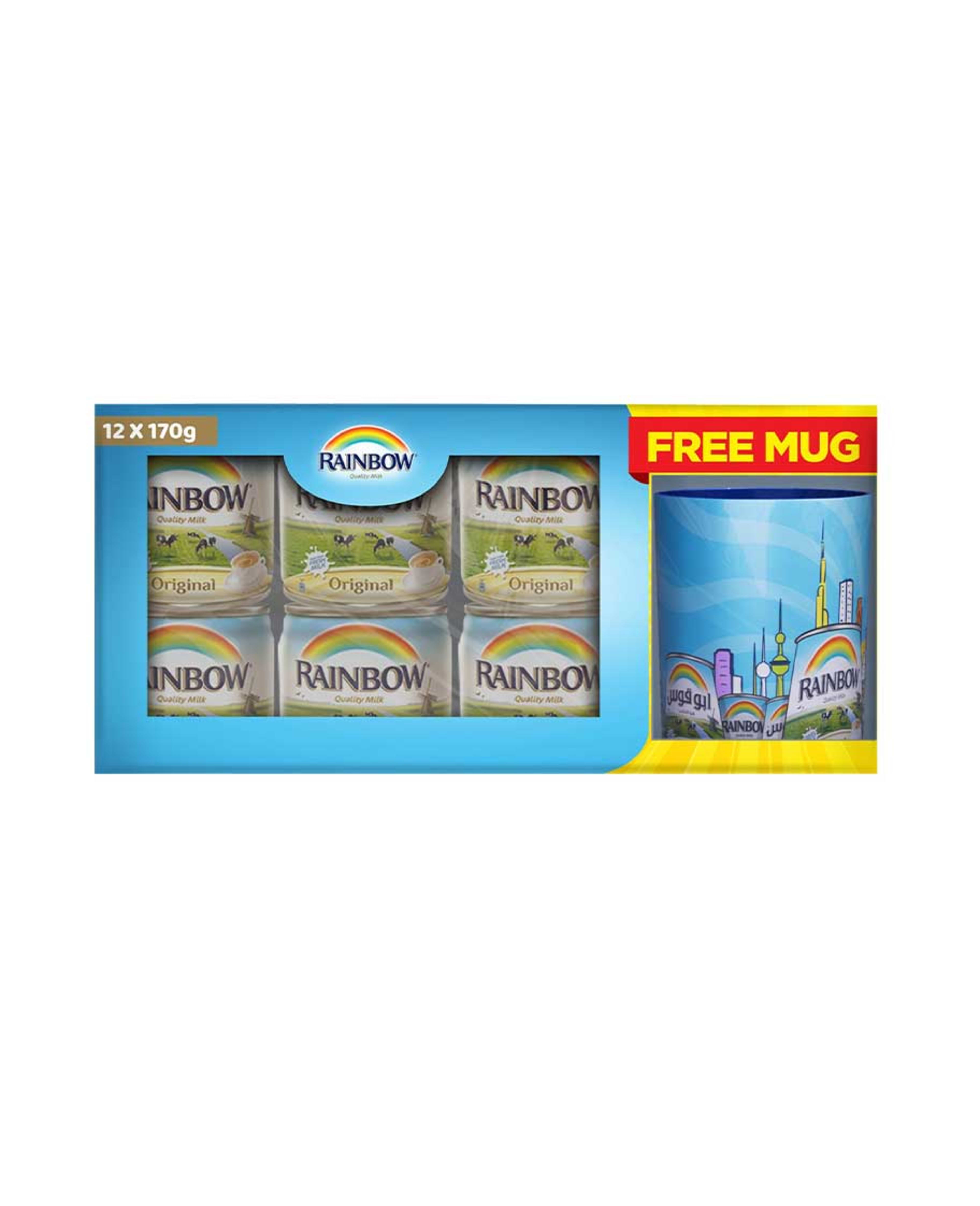 Rainbow Evaporated Milk Original (mffm) 12x170gm (12x159ml) + Free Mug
