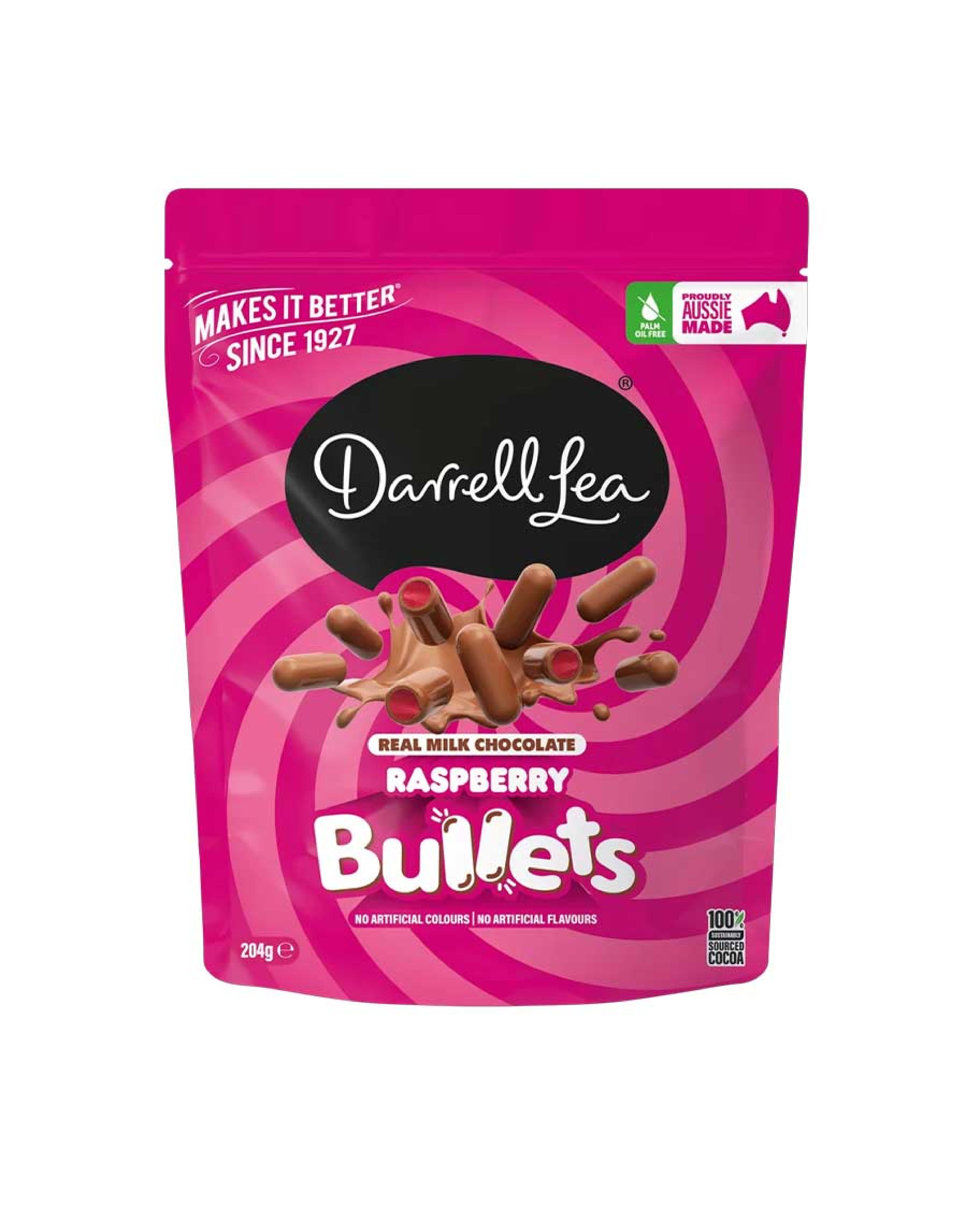 Darrell Lea Raspberry Bullets Milk Chocolate 204gm