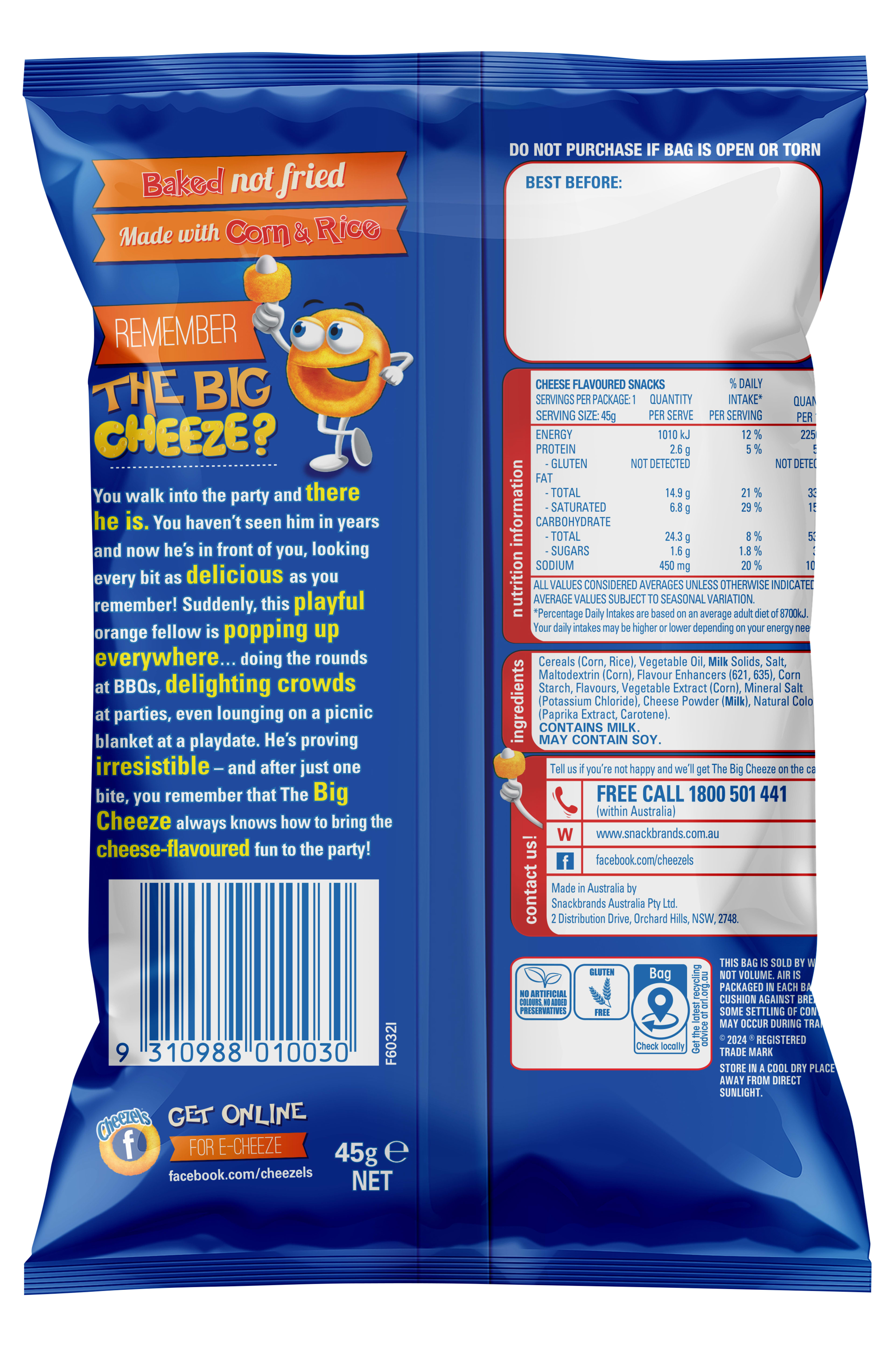 Cheezels Original Cheese Flavoured Snacks 45gm - image 2