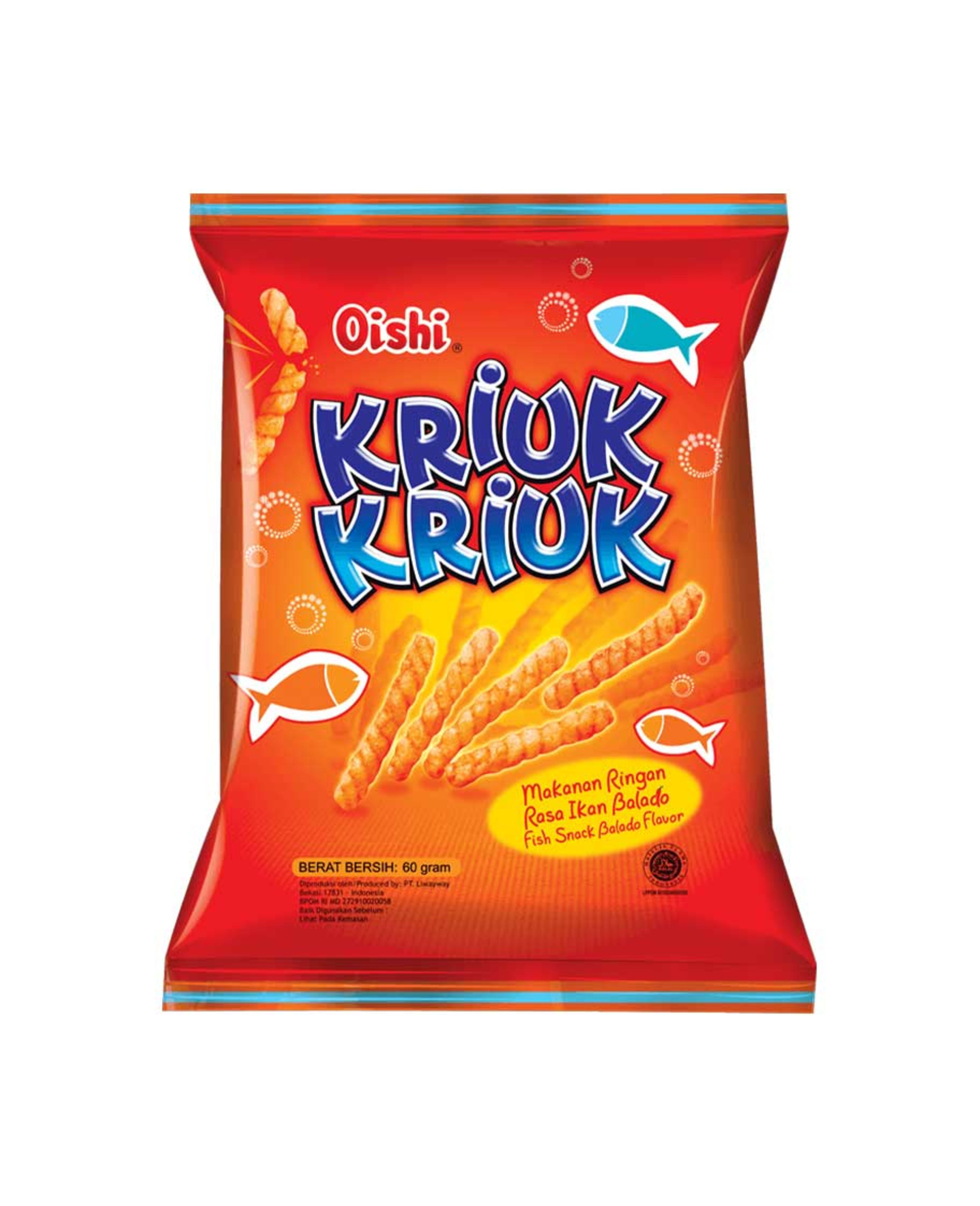 Oishi Kriuk Kriuk Fish Snack Balado Flavor 60gm